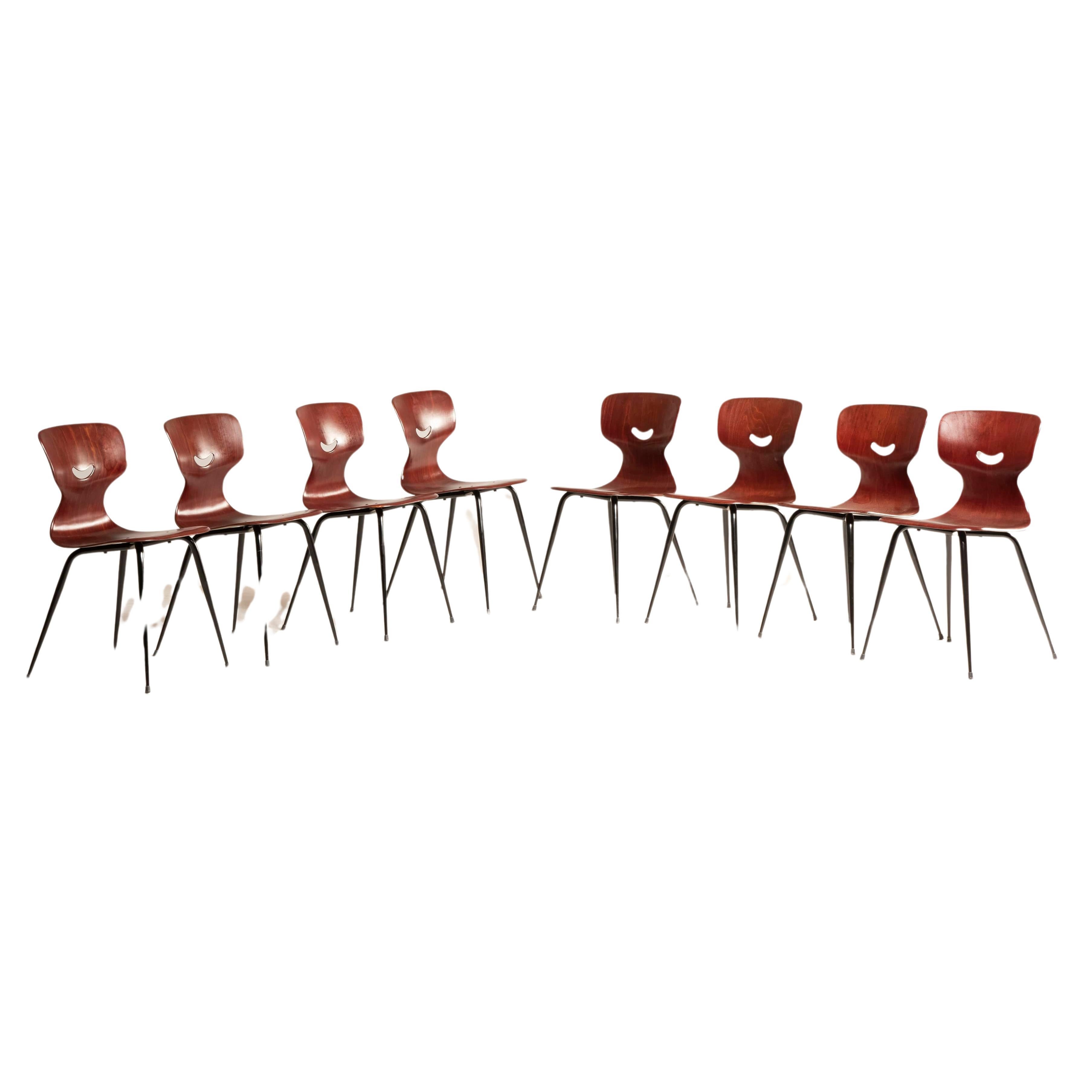 1960s Pagholz Danish Dark PlyWood Shaped Chairs Set of 8 