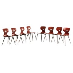 Retro 1960s Pagholz Danish Dark PlyWood Shaped Chairs Set of 8 