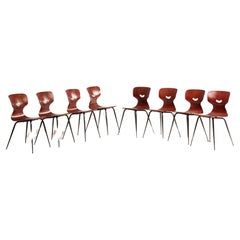 1960s Pagholz Danish Dark PlyWood Shaped Chairs Set of 8
