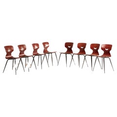 1960s Pagholz Danish Dark PlyWood Shaped Chairs Set of 8 