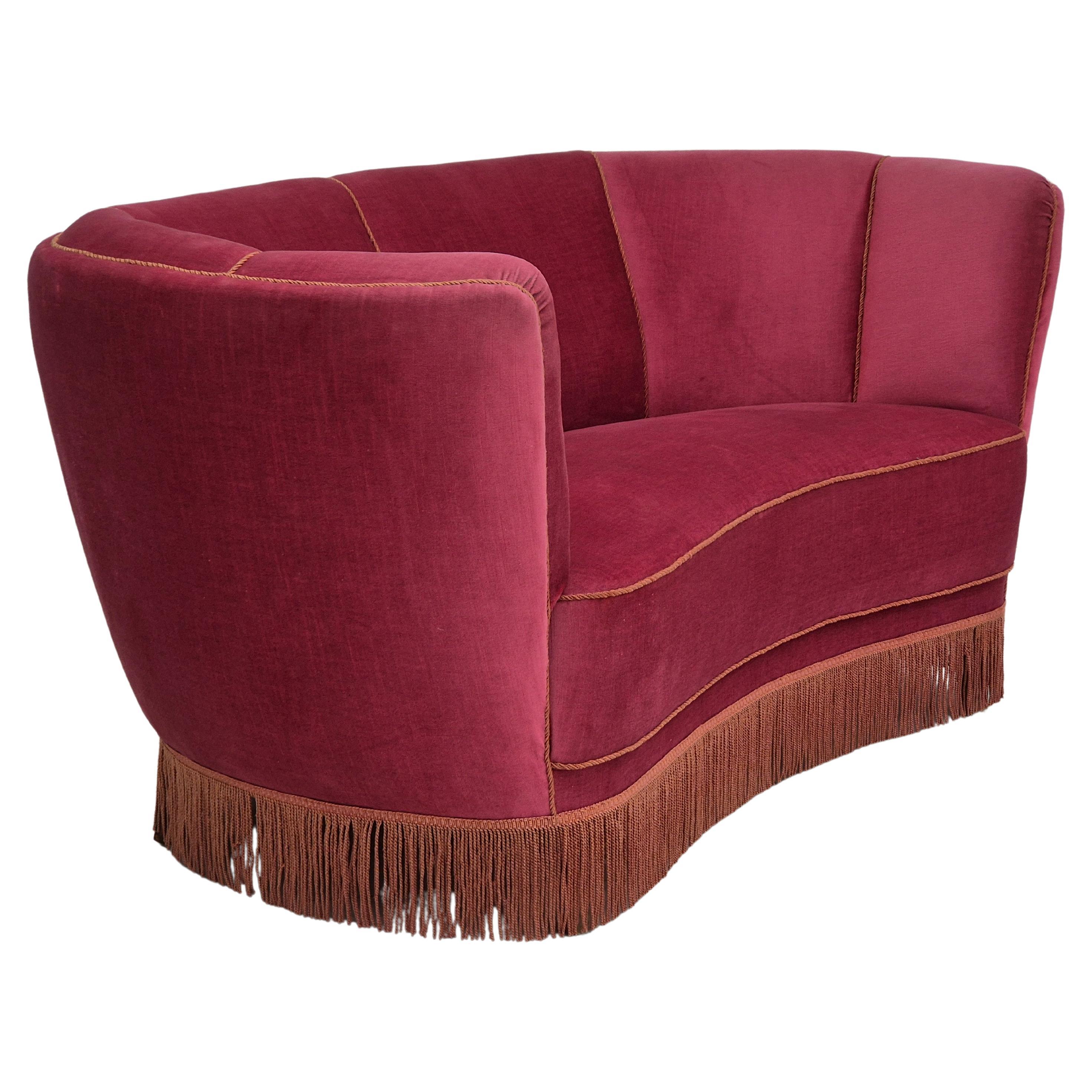 1960er Jahre, dänisches Design, 2-Sitzer Sofa "Banana", Originalzustand, Velours. im Angebot