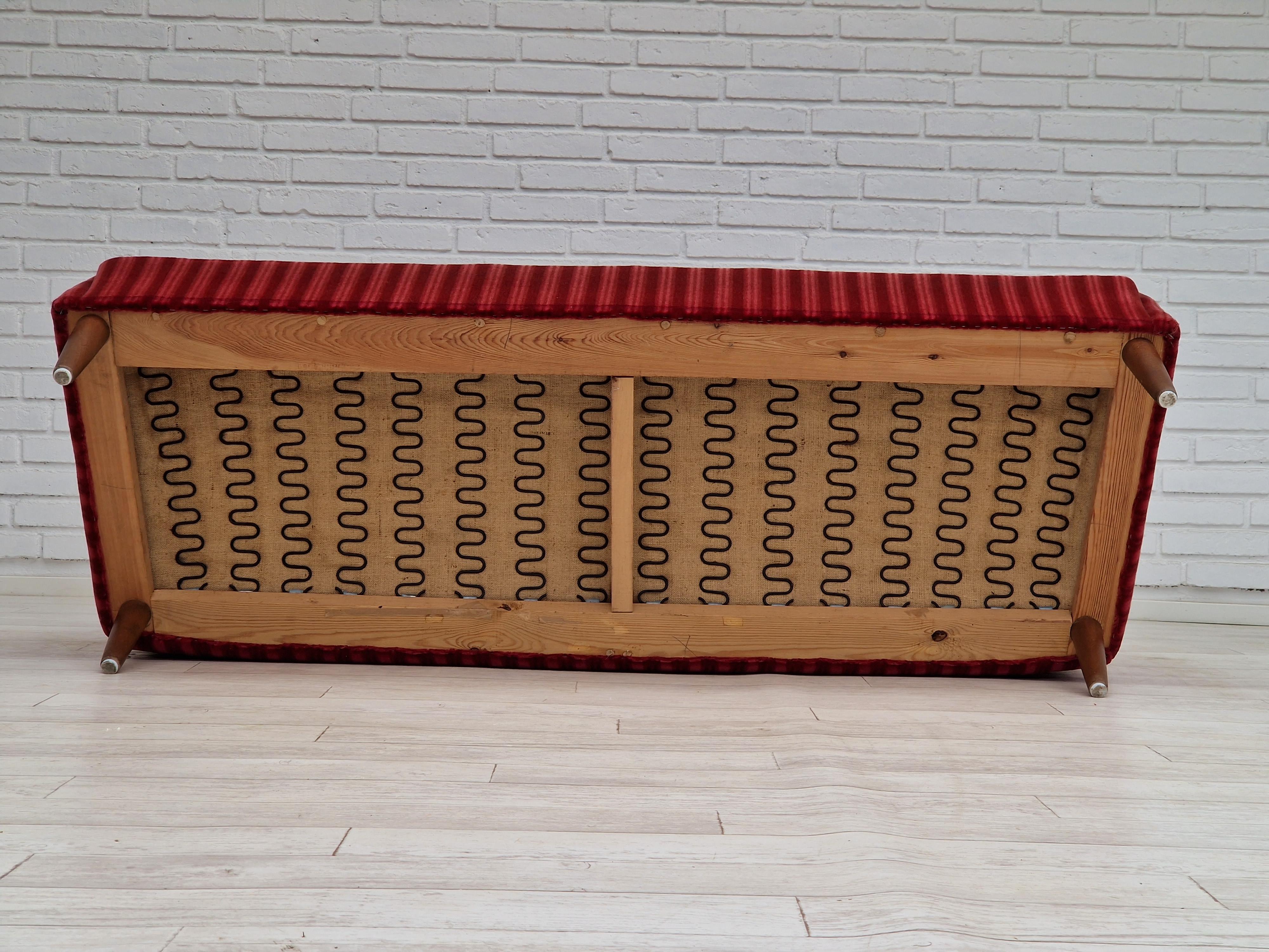 1960s, Danish Design, 2 Seater Sofa, Red Velour, Original Very Good Condition 6