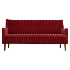 Vintage 1960s, Danish Design, 2 Seater Sofa, Red Velour, Original Very Good Condition