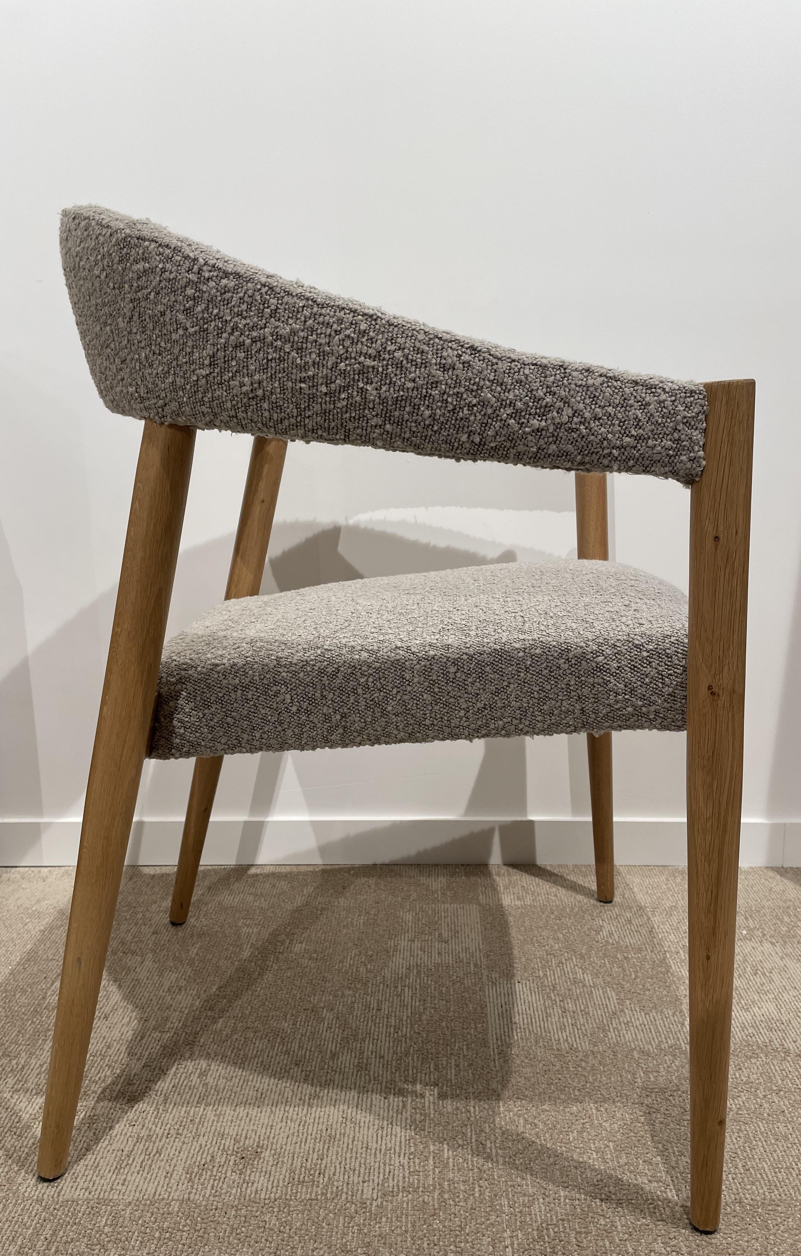 1960s Danish Design and Scandinavian style wooden and grey Bouclé fabric chair, around the dining table, it will be perfect in the office too!
  