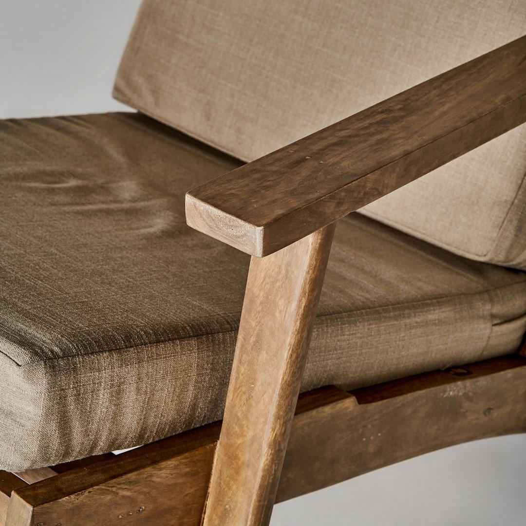 Mid-Century Modern 1960s Danish Design and Scandinavian Style Wooden and Linen Fabric Armchair