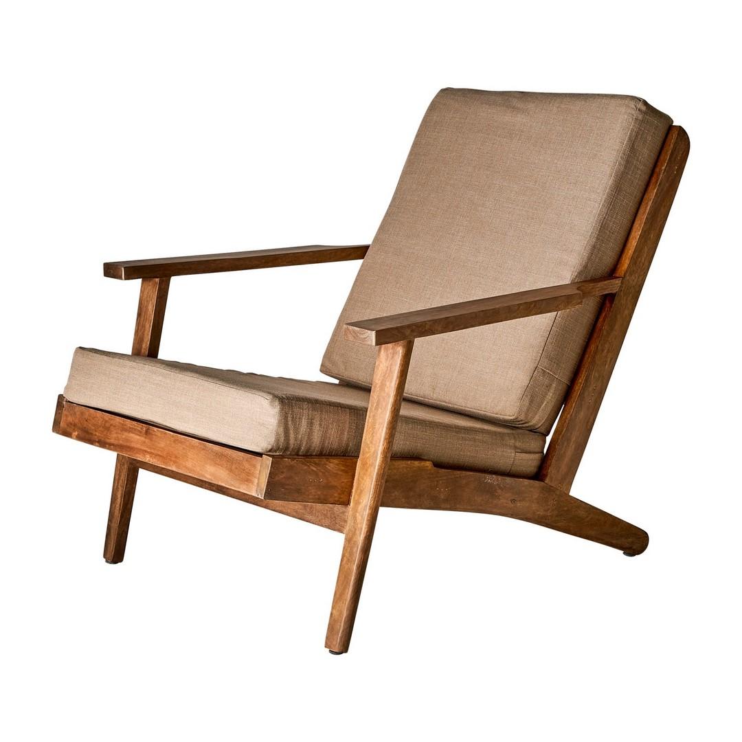 Contemporary 1960s Danish Design and Scandinavian Style Wooden and Linen Fabric Armchair