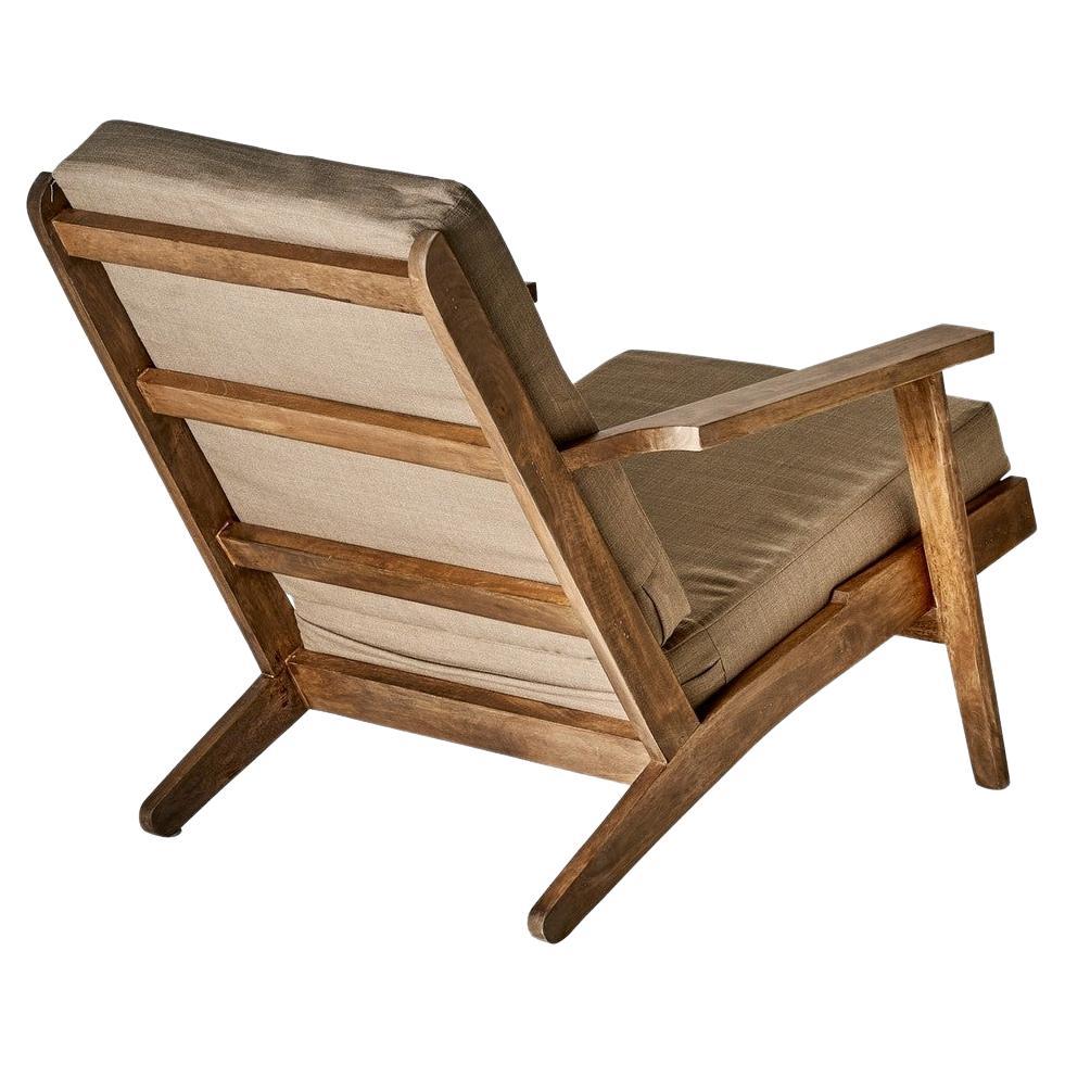 1960s Danish Design and Scandinavian Style Wooden and Linen Fabric Armchair