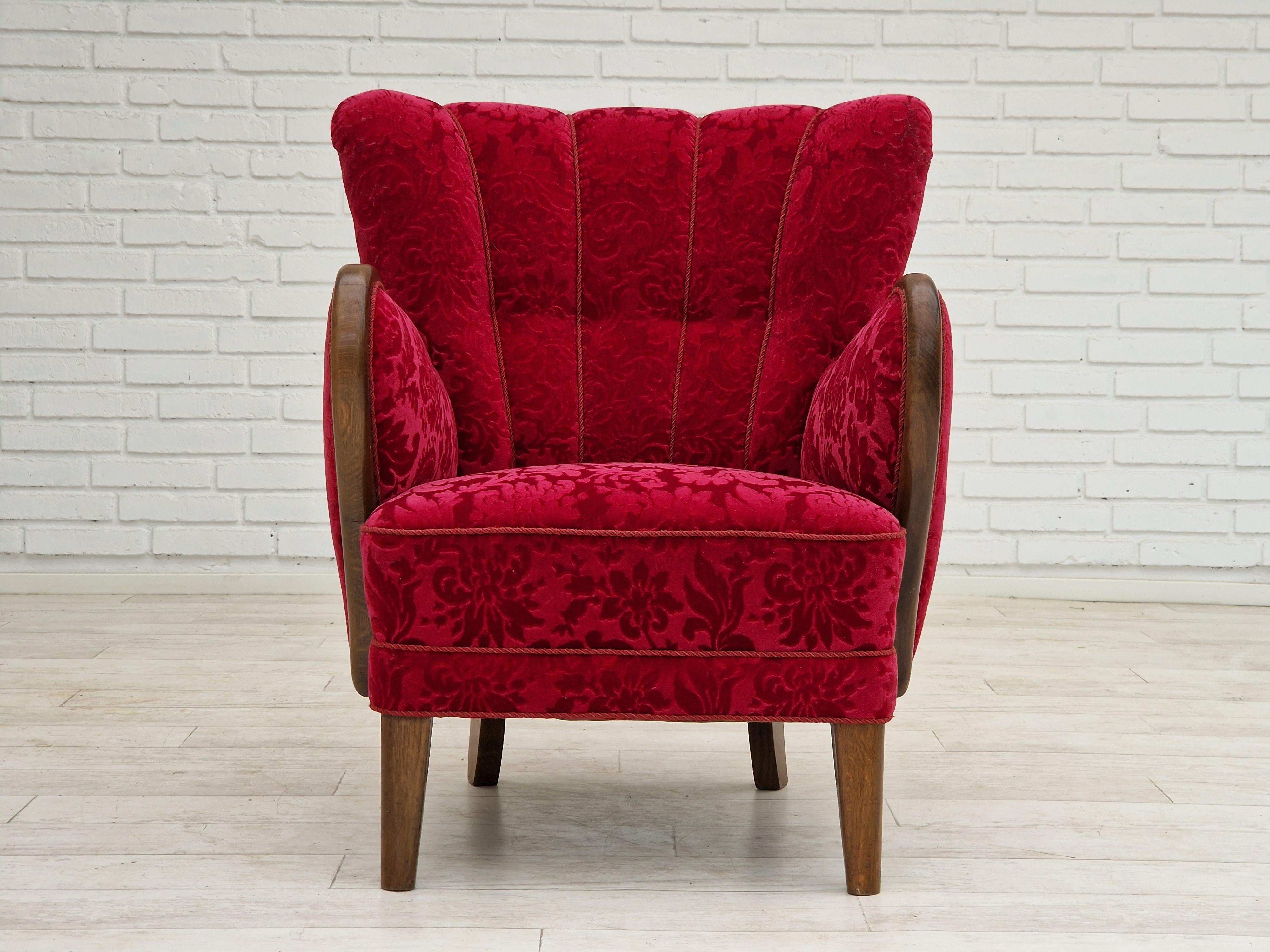 Scandinavian Modern 1960s, Danish design by Alfred Christensen, armchair in cherry red fabric. For Sale