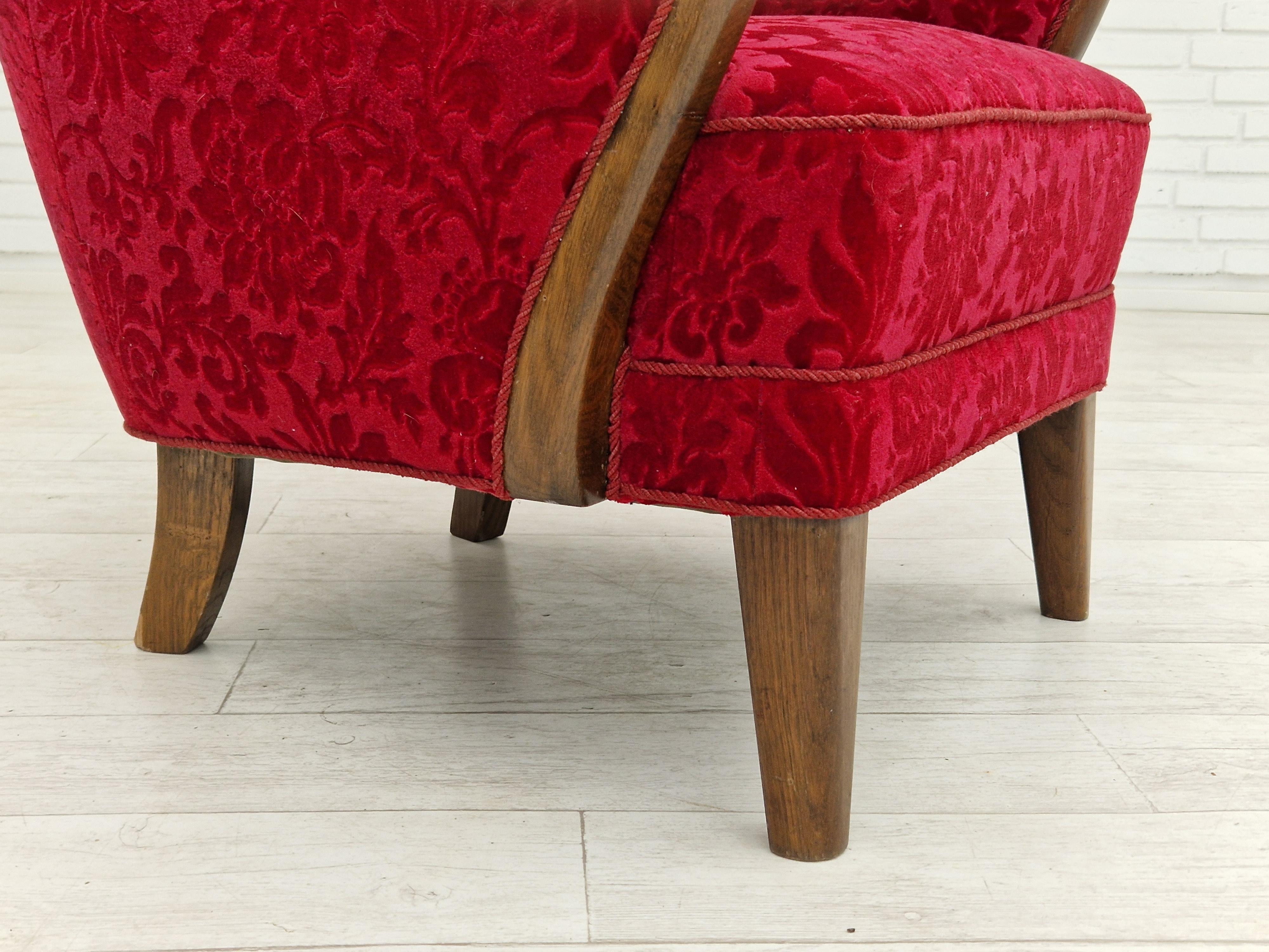 1960s, Danish design by Alfred Christensen, armchair in cherry red fabric. For Sale 1