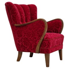 Retro 1960s, Danish design by Alfred Christensen, armchair in cherry red fabric.