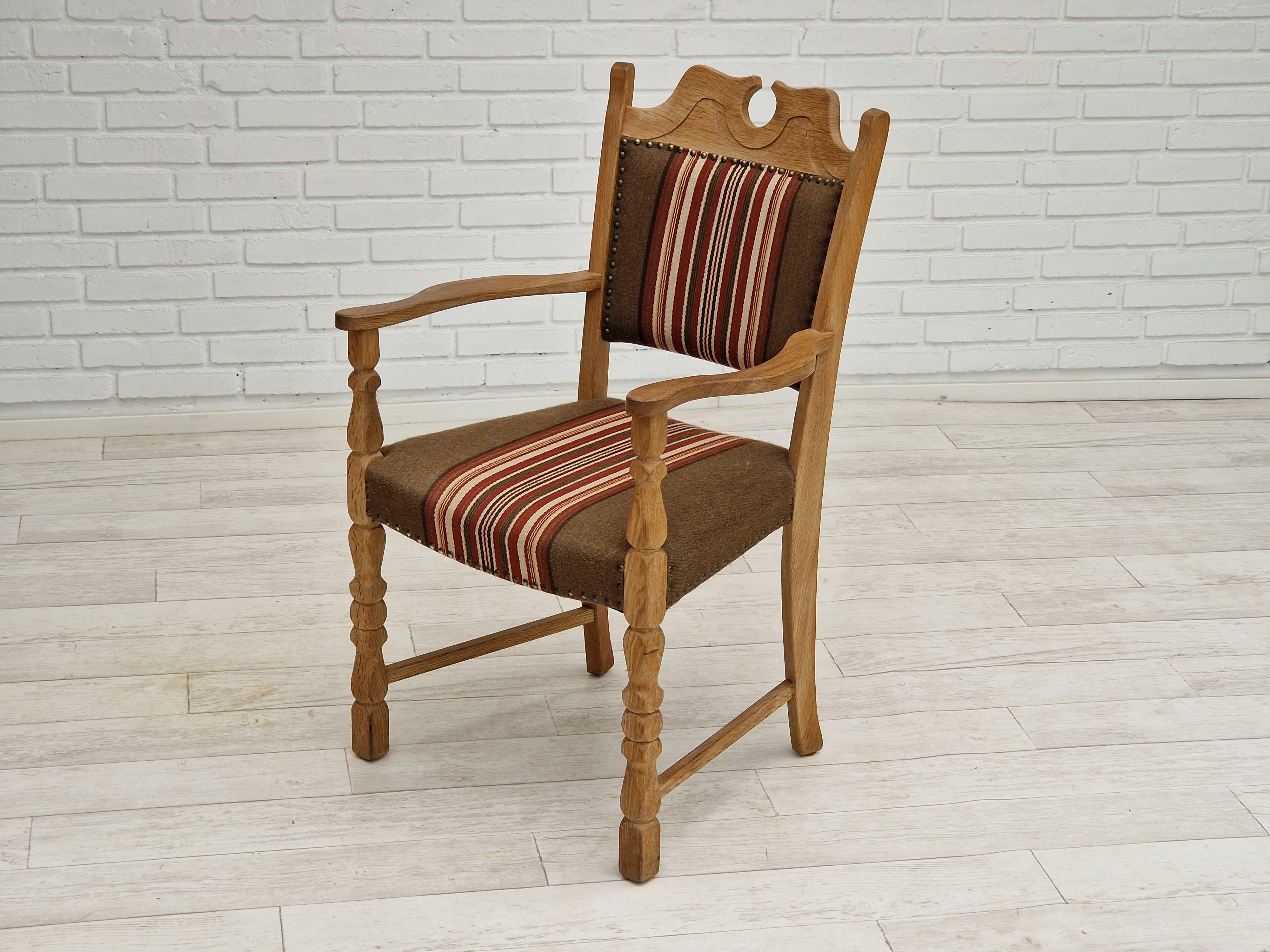 1960s, Danish Design, Armchair, Oak Wood, Furniture Wool For Sale 9
