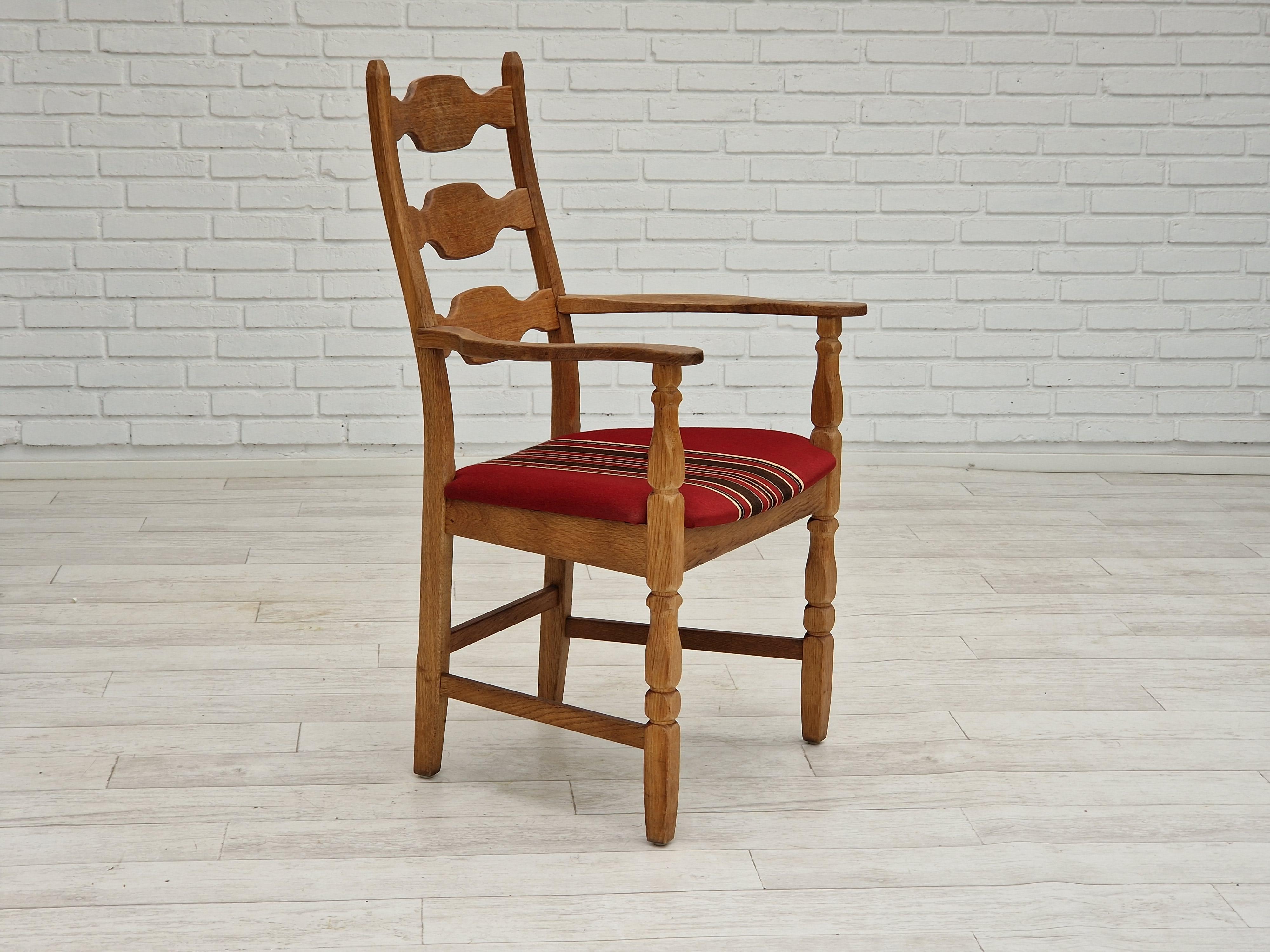 Scandinavian Modern 1960s, Danish Design, Armchair, Oak Wood, Furniture Wool For Sale