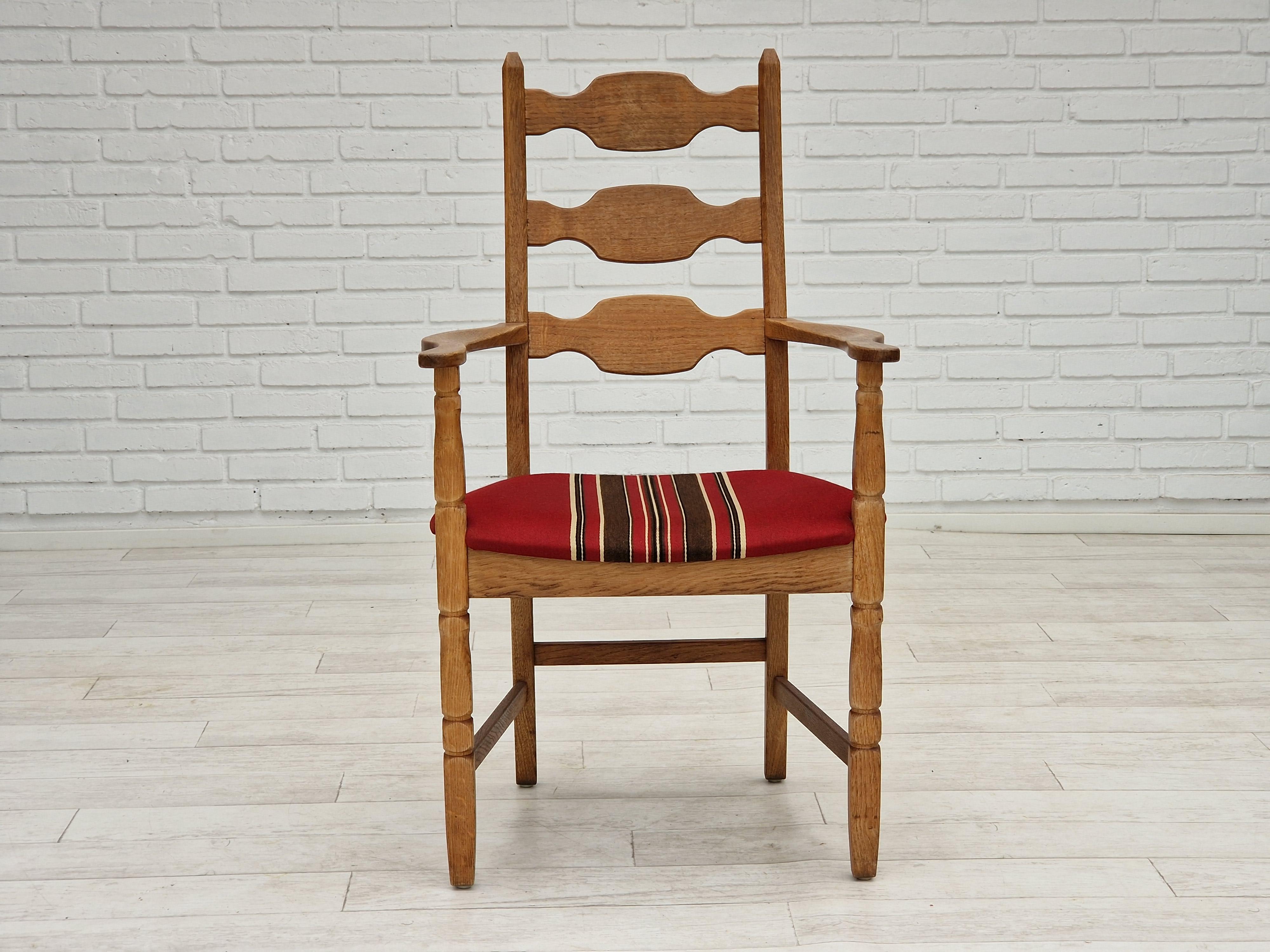 Mid-20th Century 1960s, Danish Design, Armchair, Oak Wood, Furniture Wool For Sale