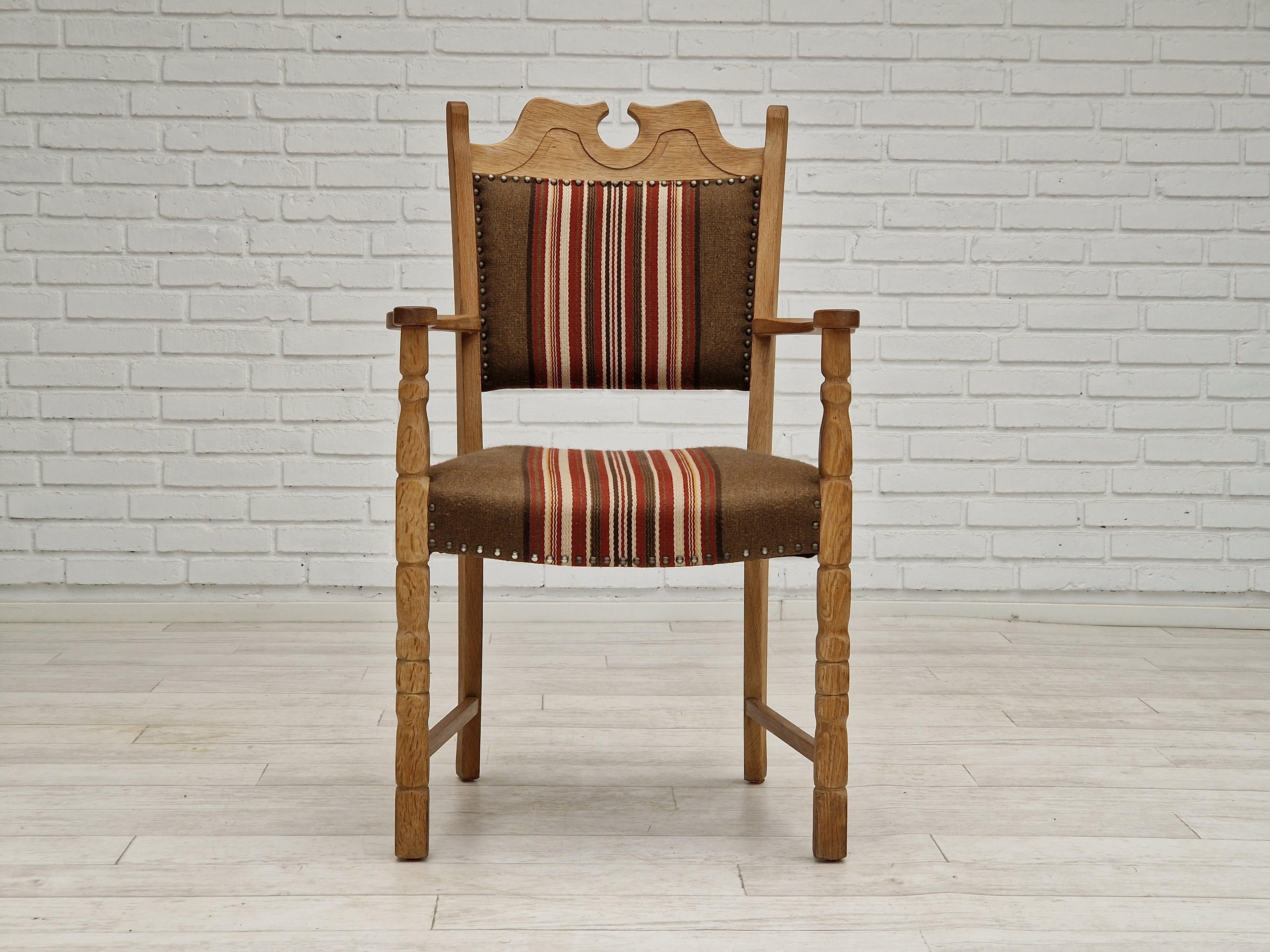 Mid-20th Century 1960s, Danish Design, Armchair, Oak Wood, Furniture Wool For Sale