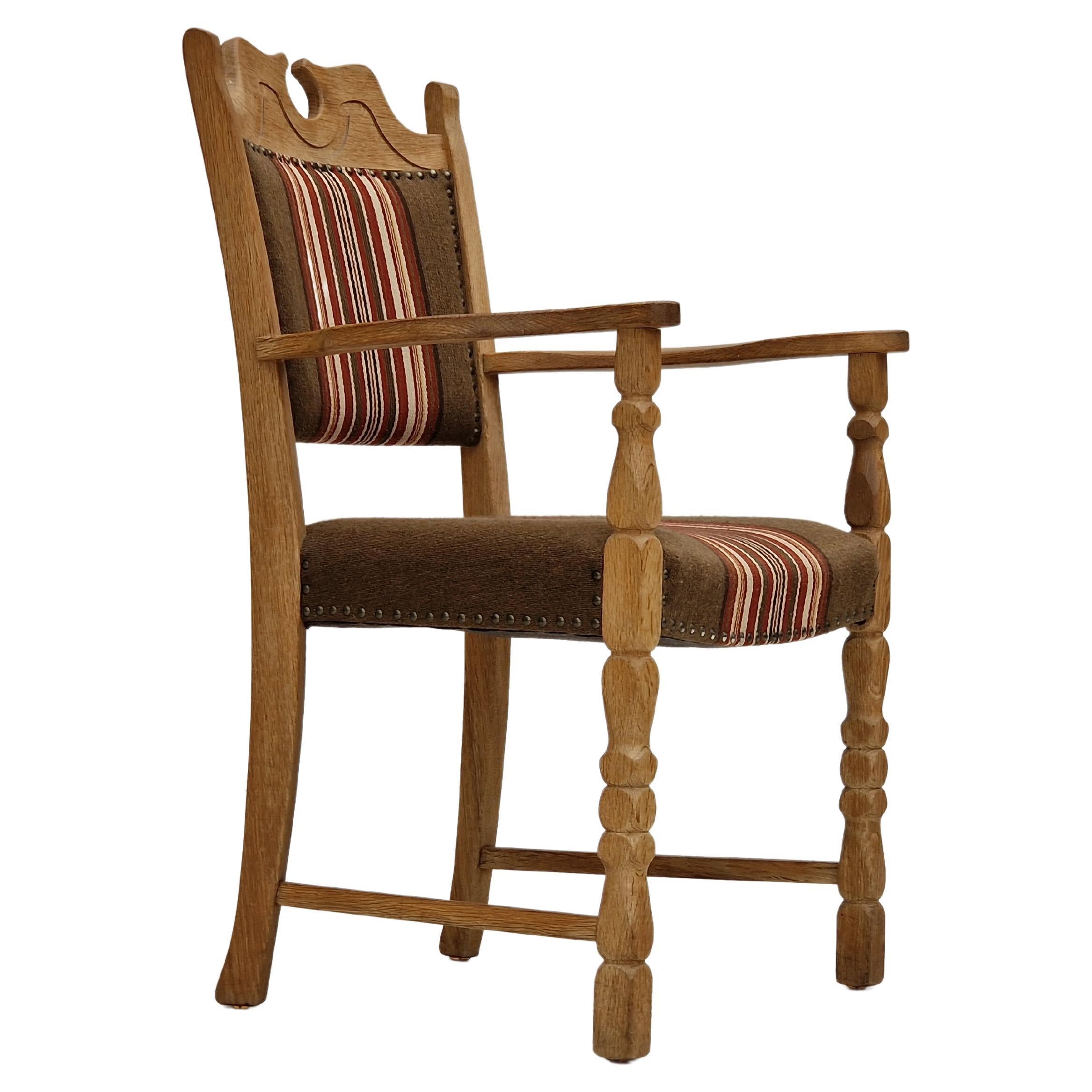 1960s, Danish Design, Armchair, Oak Wood, Furniture Wool