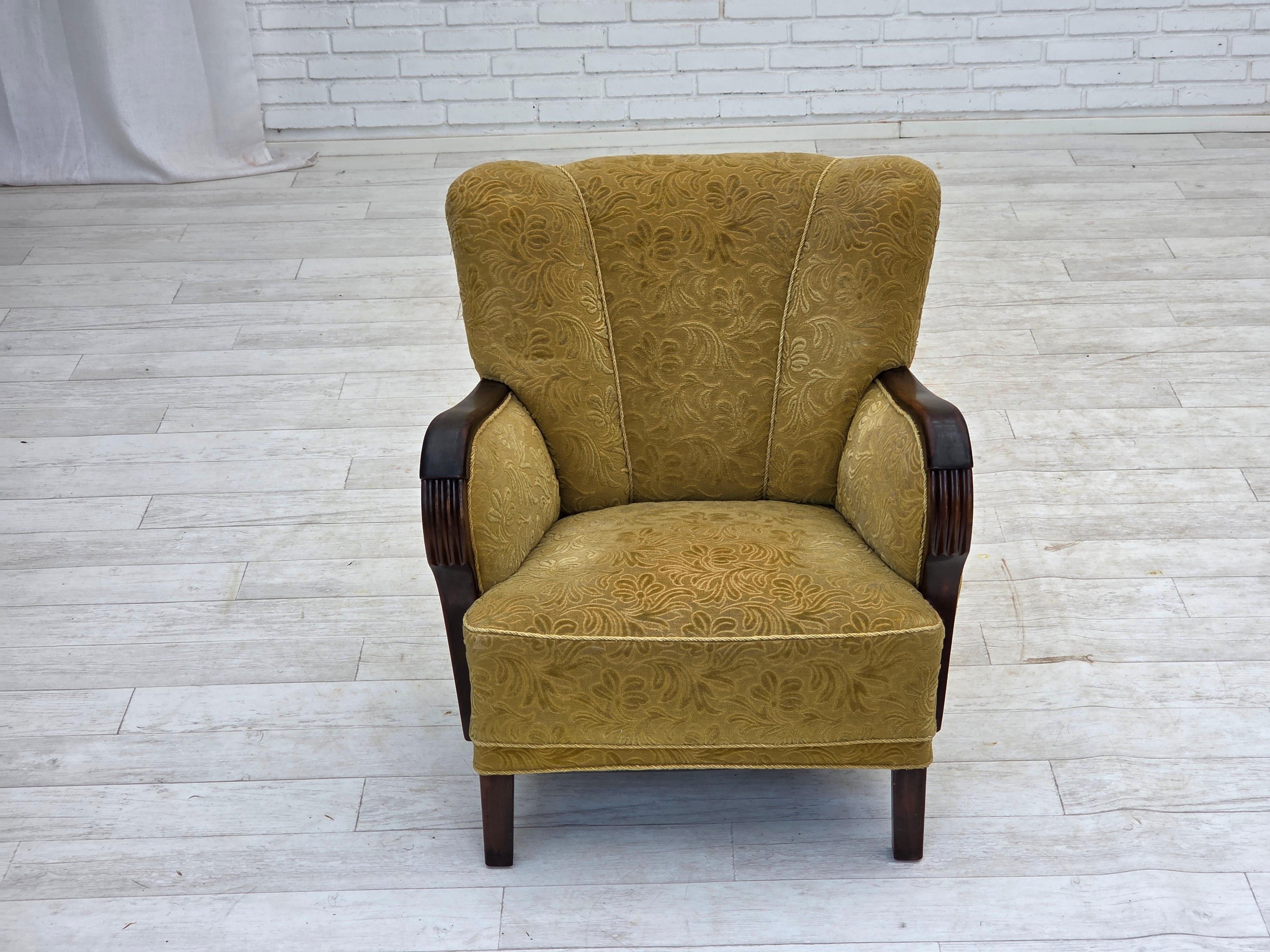 Dänisches Design, Sessel, Originalzustand, 1960er Jahre, Möbelstoff. (Wolle) im Angebot