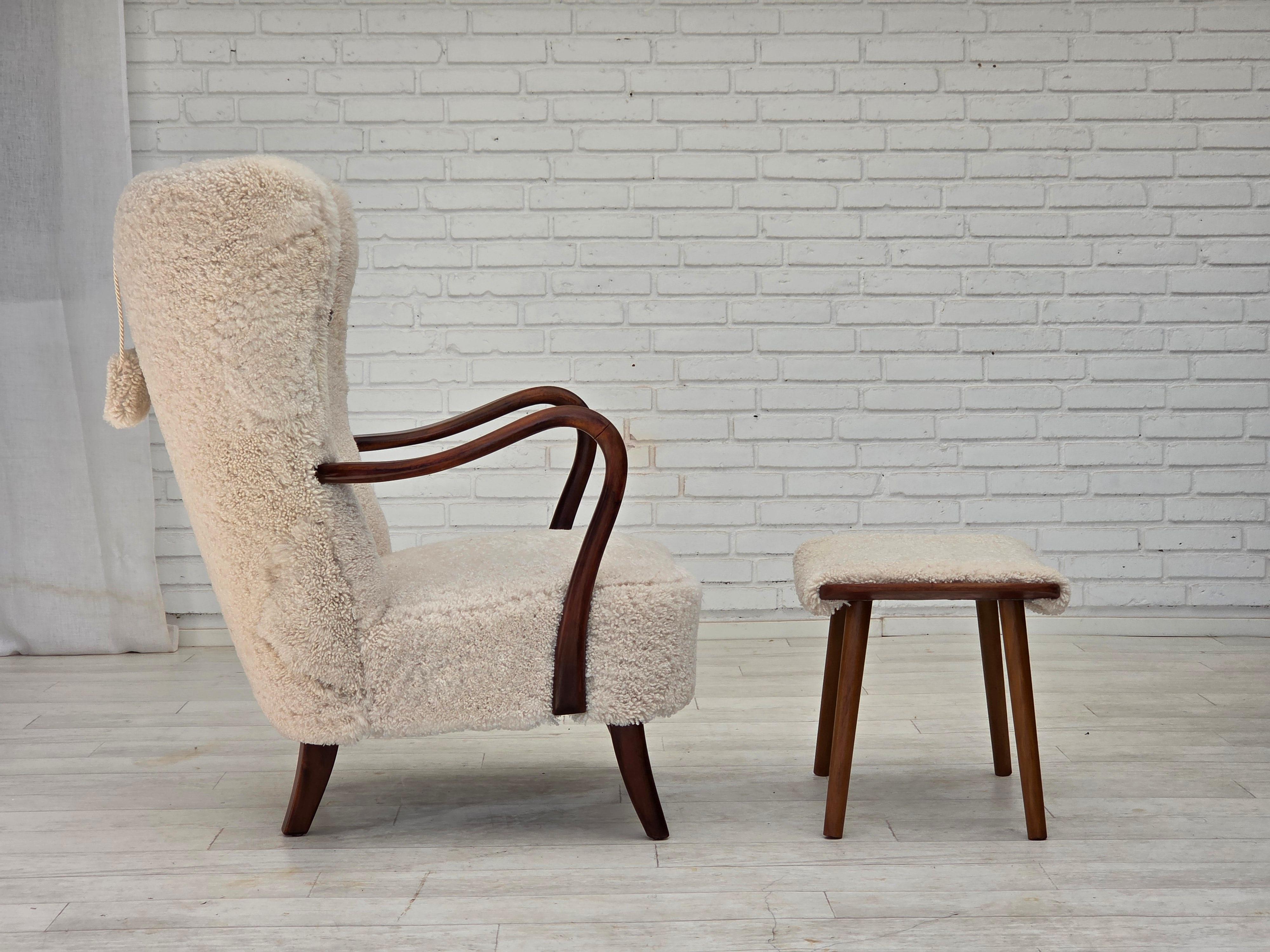 Scandinavian Modern 1960s, Danish design by A. Christensen for Slagelse Møbelværk, sheepskin. For Sale