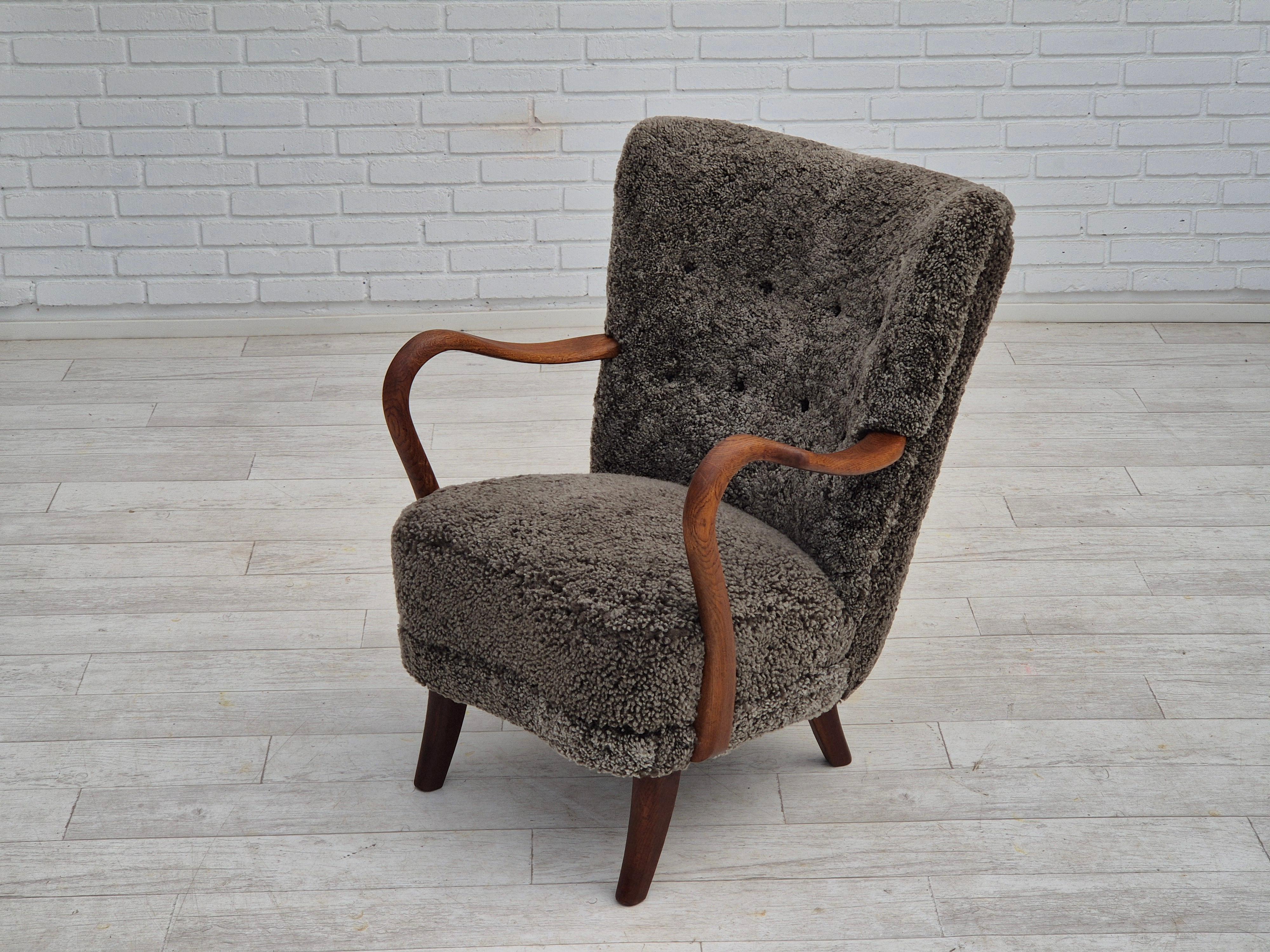 1960s, Danish design by Alfred Christensen, refupholstered armchair, sheepskin. 5