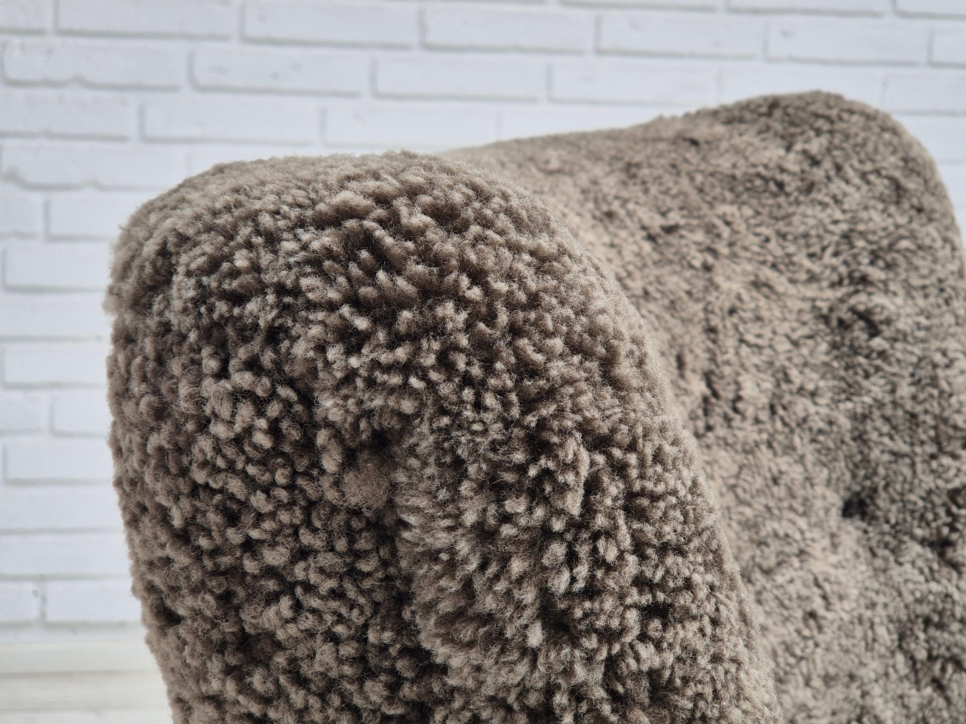 1960s, Danish design by Alfred Christensen, refupholstered armchair, sheepskin. 8