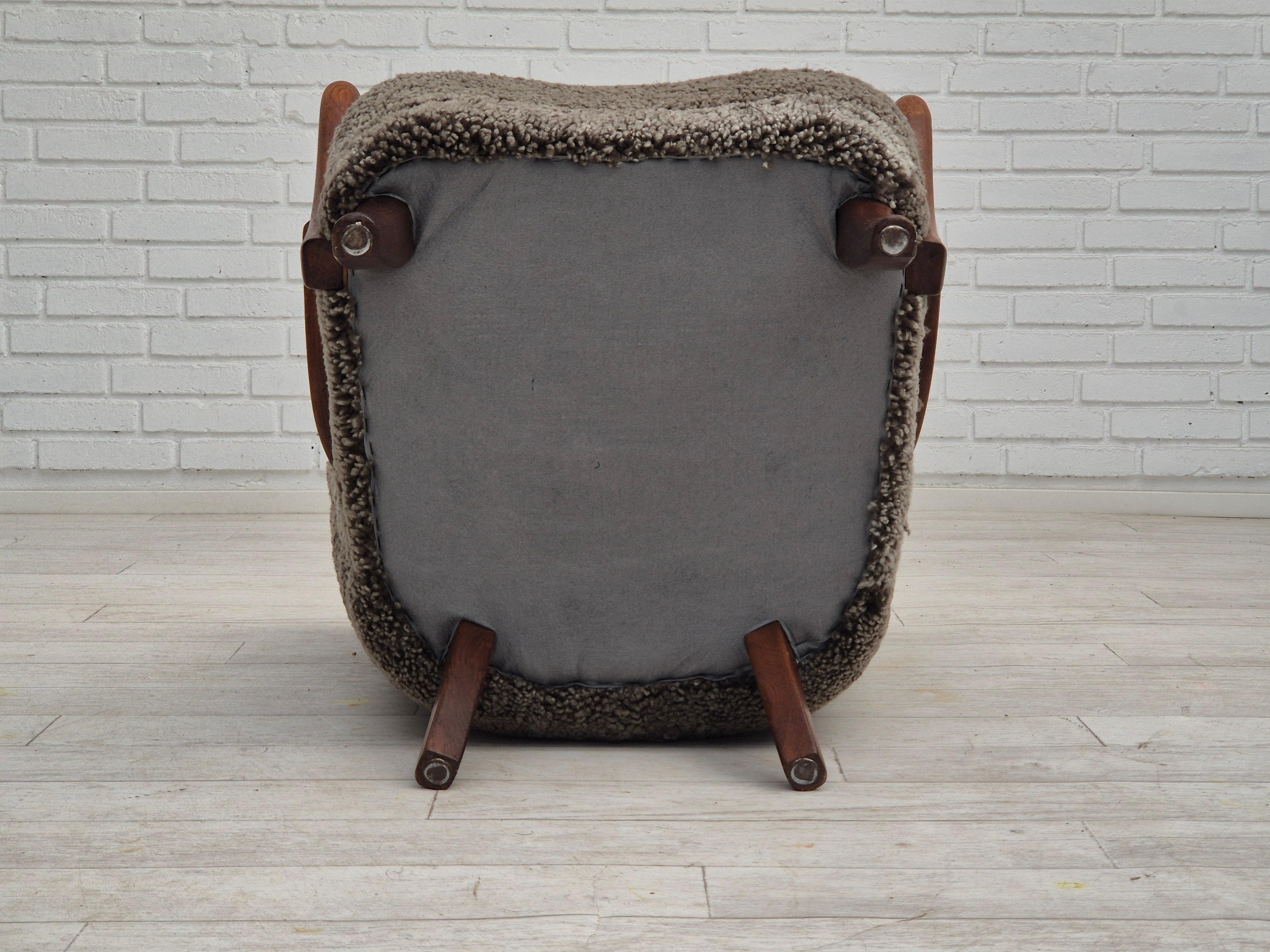 1960s, Danish design by Alfred Christensen, refupholstered armchair, sheepskin. 9