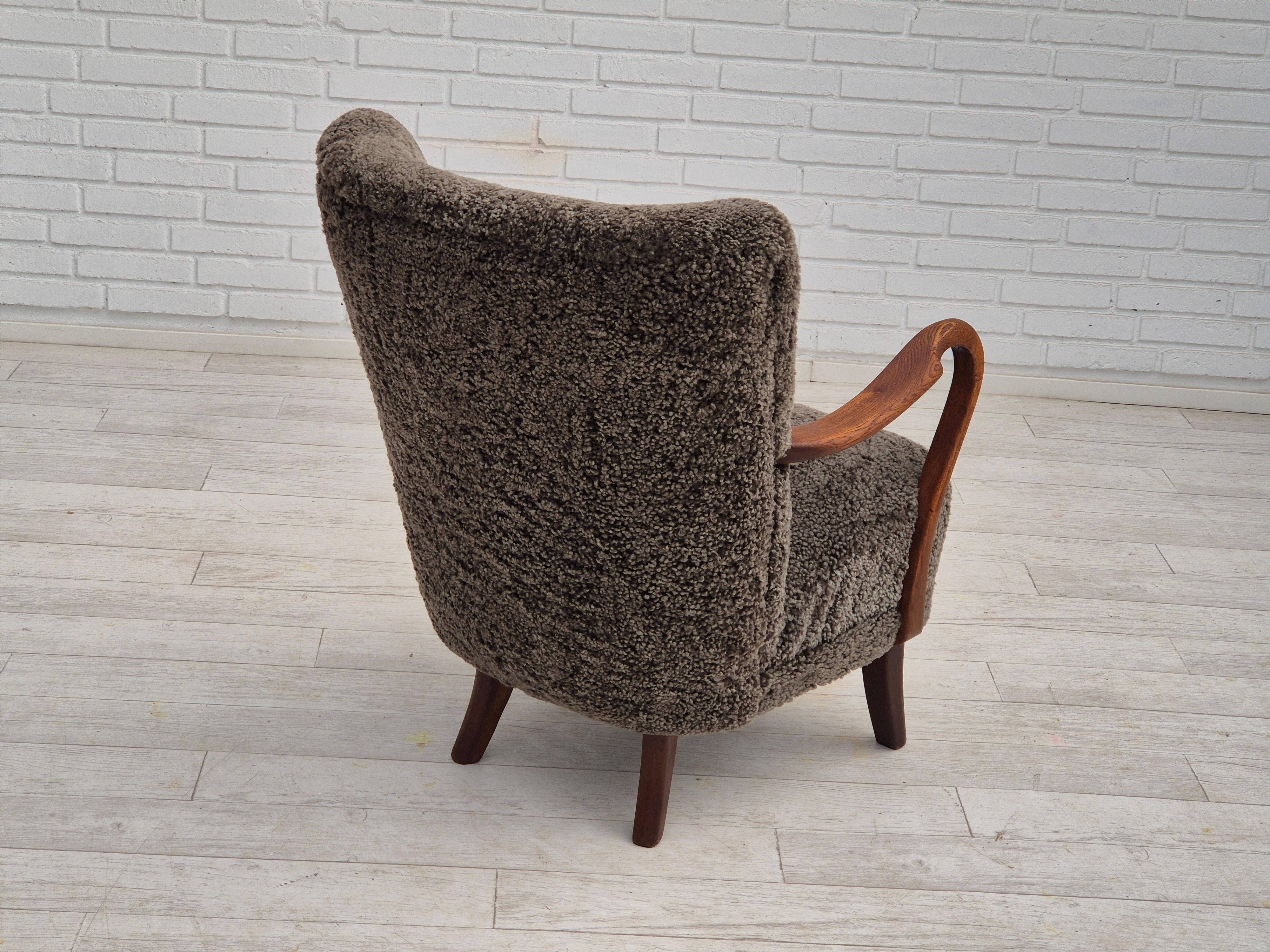 1960s, Danish design by Alfred Christensen, refupholstered armchair, sheepskin. 11