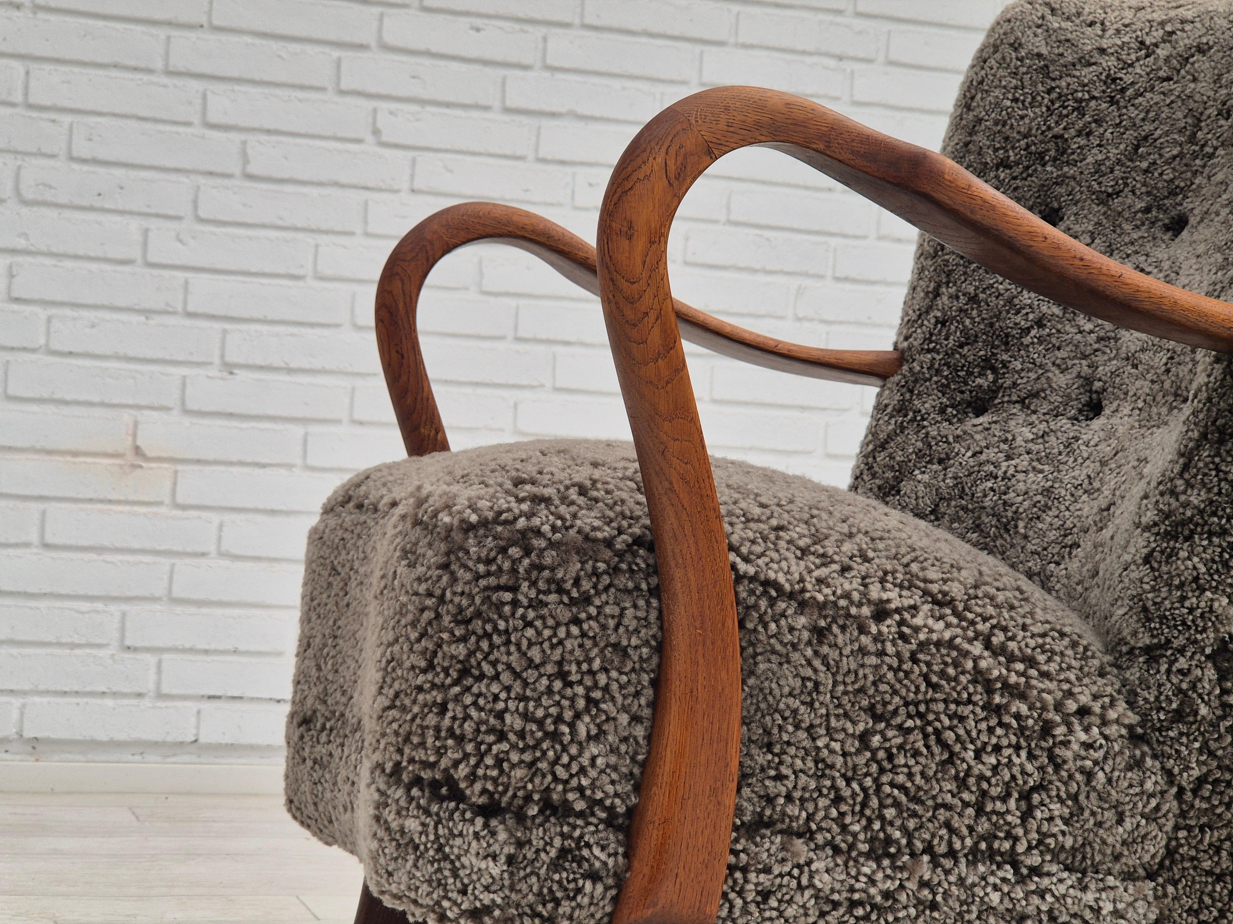 1960s, Danish design by Alfred Christensen, refupholstered armchair, sheepskin. 13
