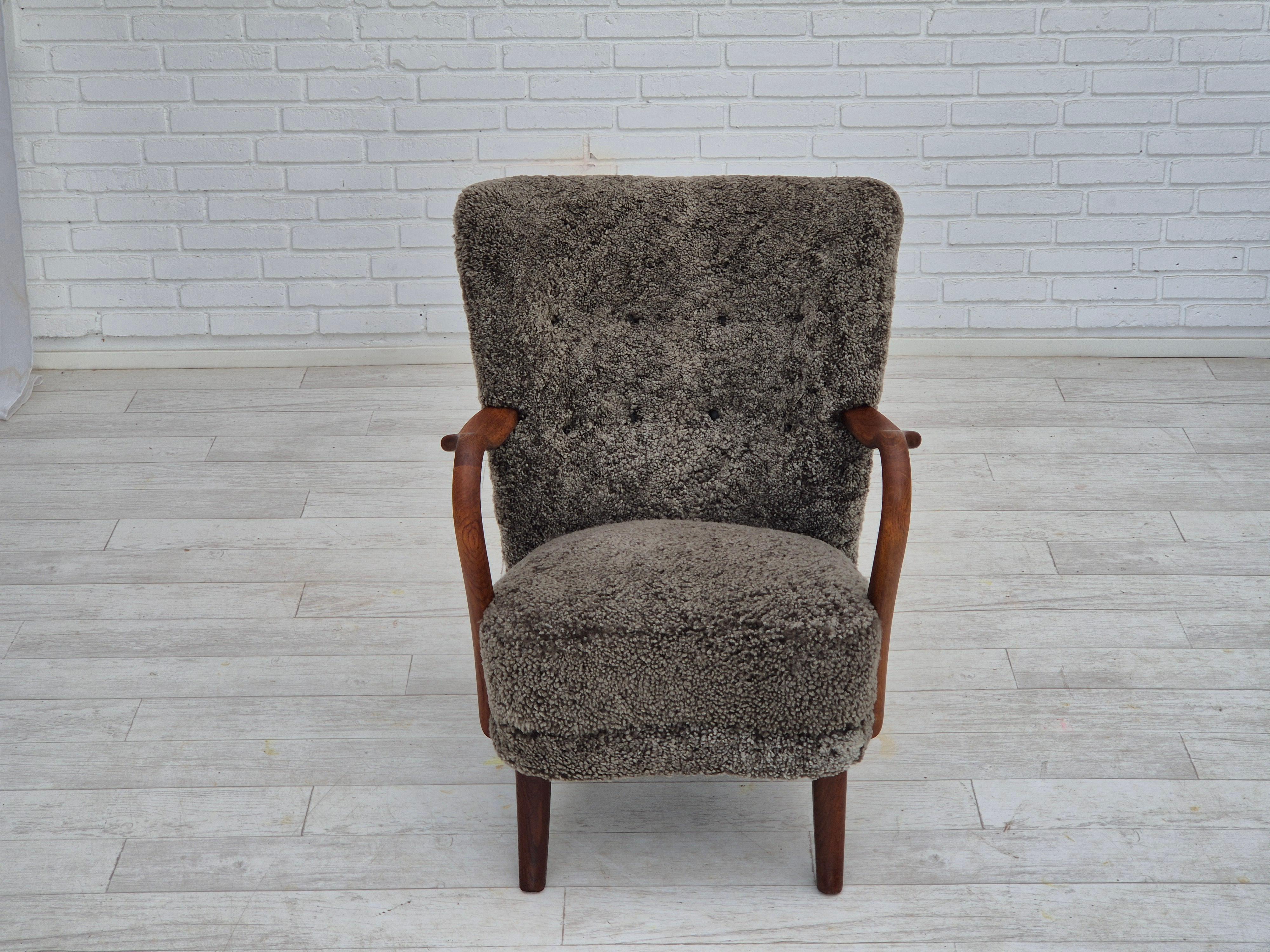1960s, Danish design by Alfred Christensen, refupholstered armchair, sheepskin. In Good Condition In Tarm, 82