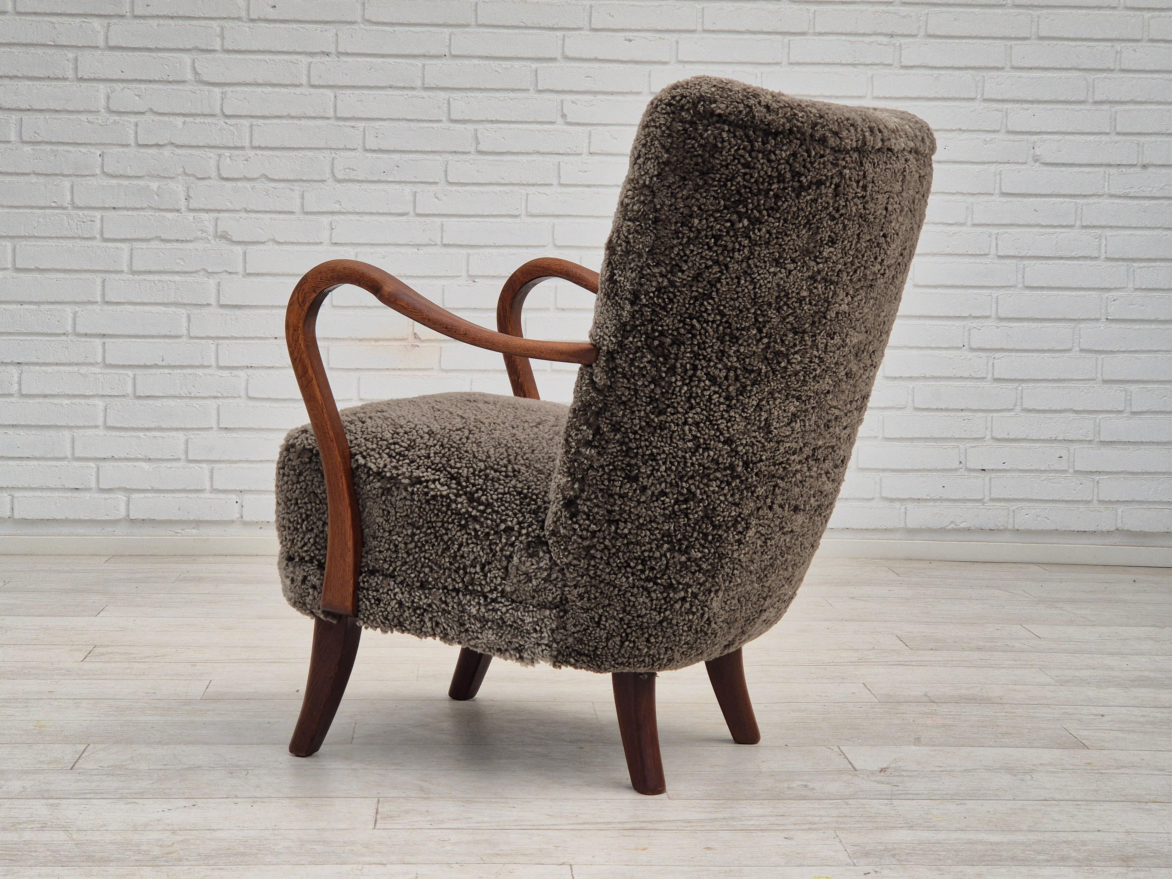 1960s, Danish design by Alfred Christensen, refupholstered armchair, sheepskin. 2