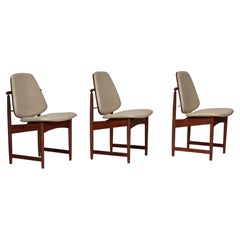 1960s, Danish design by Arne Vodder, set of 3 chairs, teak wood, leather.
