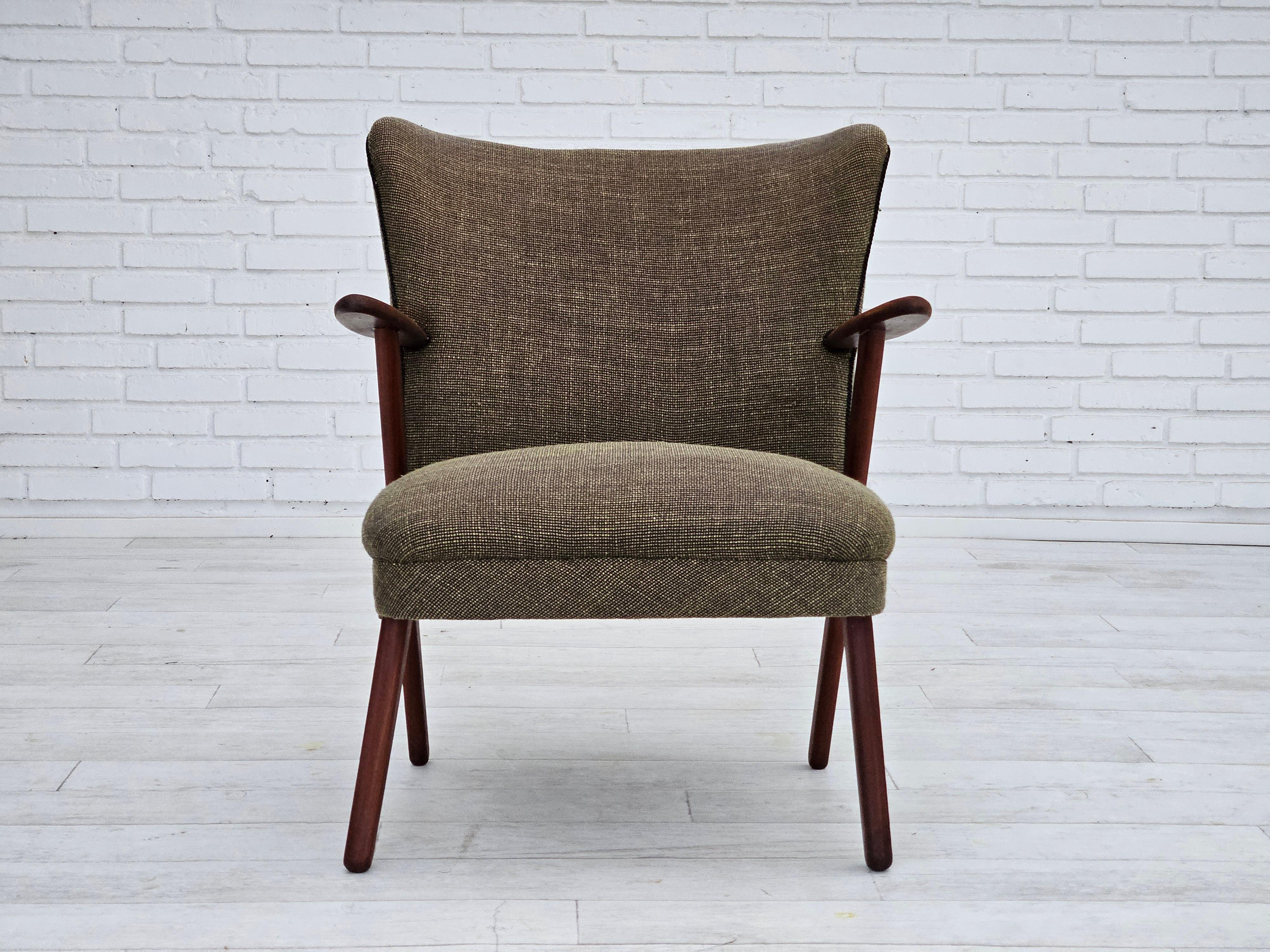 Scandinavo moderno Anni '60, design danese di Erhardsen & Andersen, poltrona, mobili in lana. in vendita