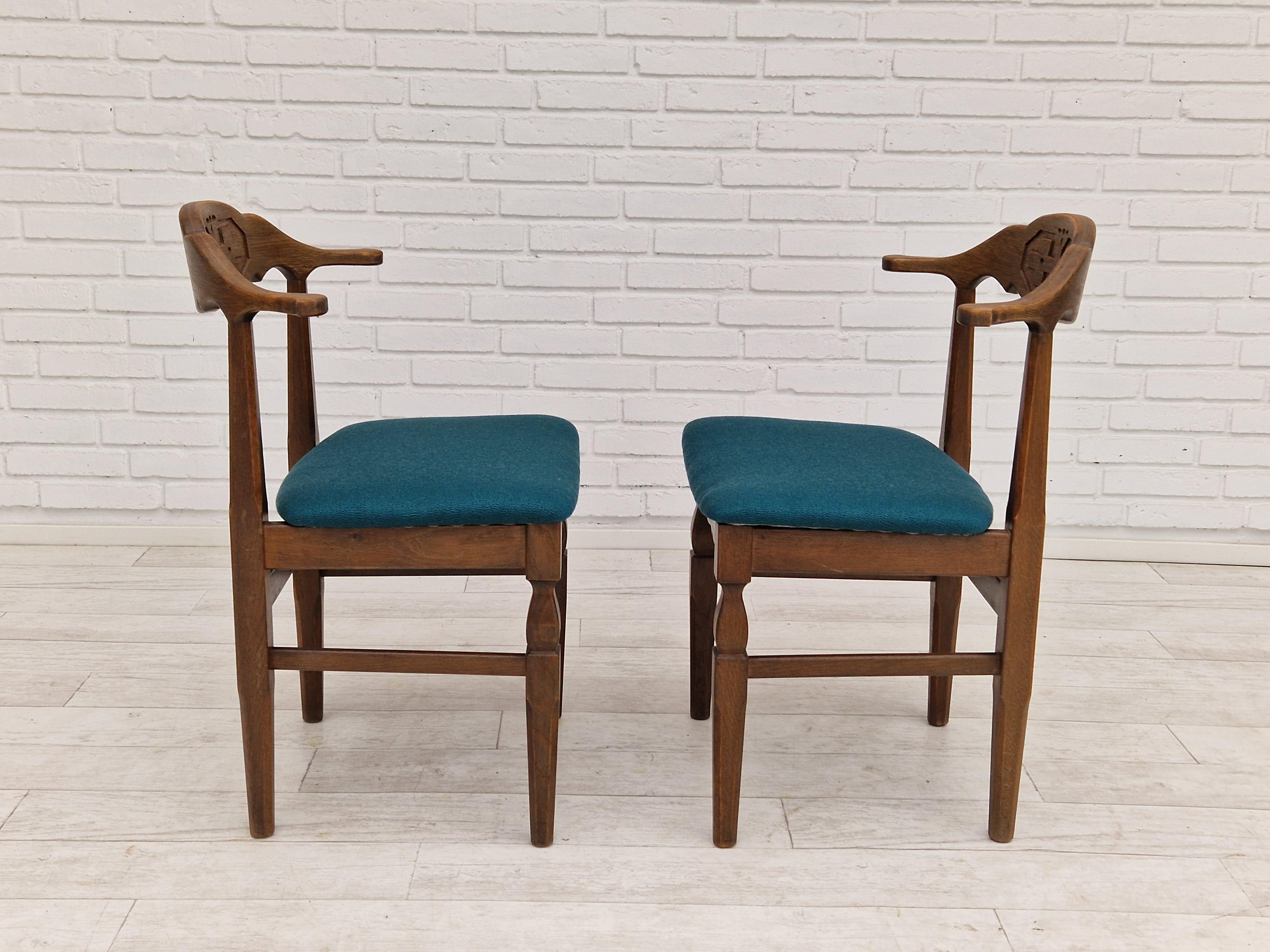 1960s, Danish Design by Henning Kjærnulf, Pair of Chairs, Wool, Oak Wood 9