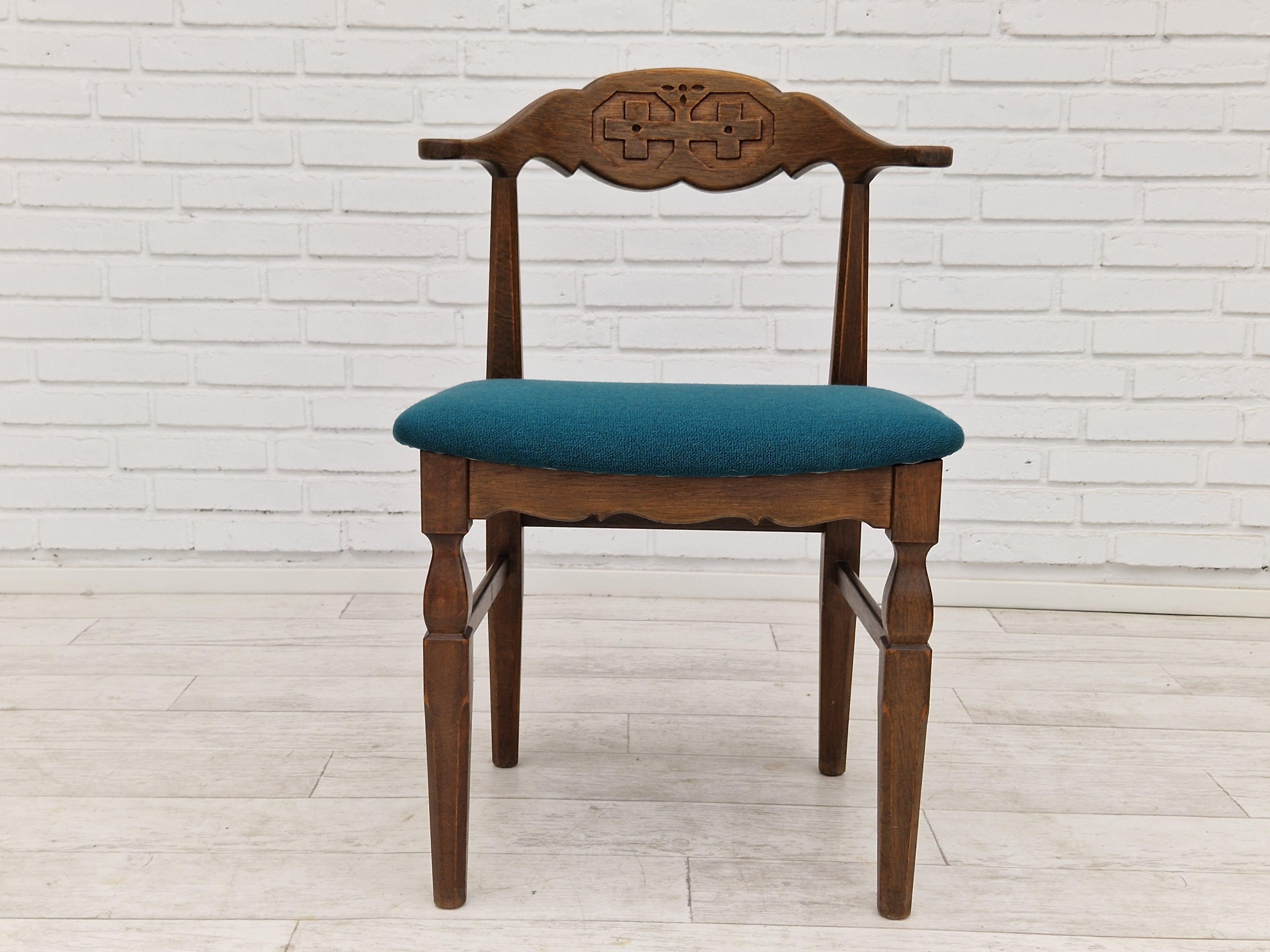 1960s, Danish Design by Henning Kjærnulf, Pair of Chairs, Wool, Oak Wood 10