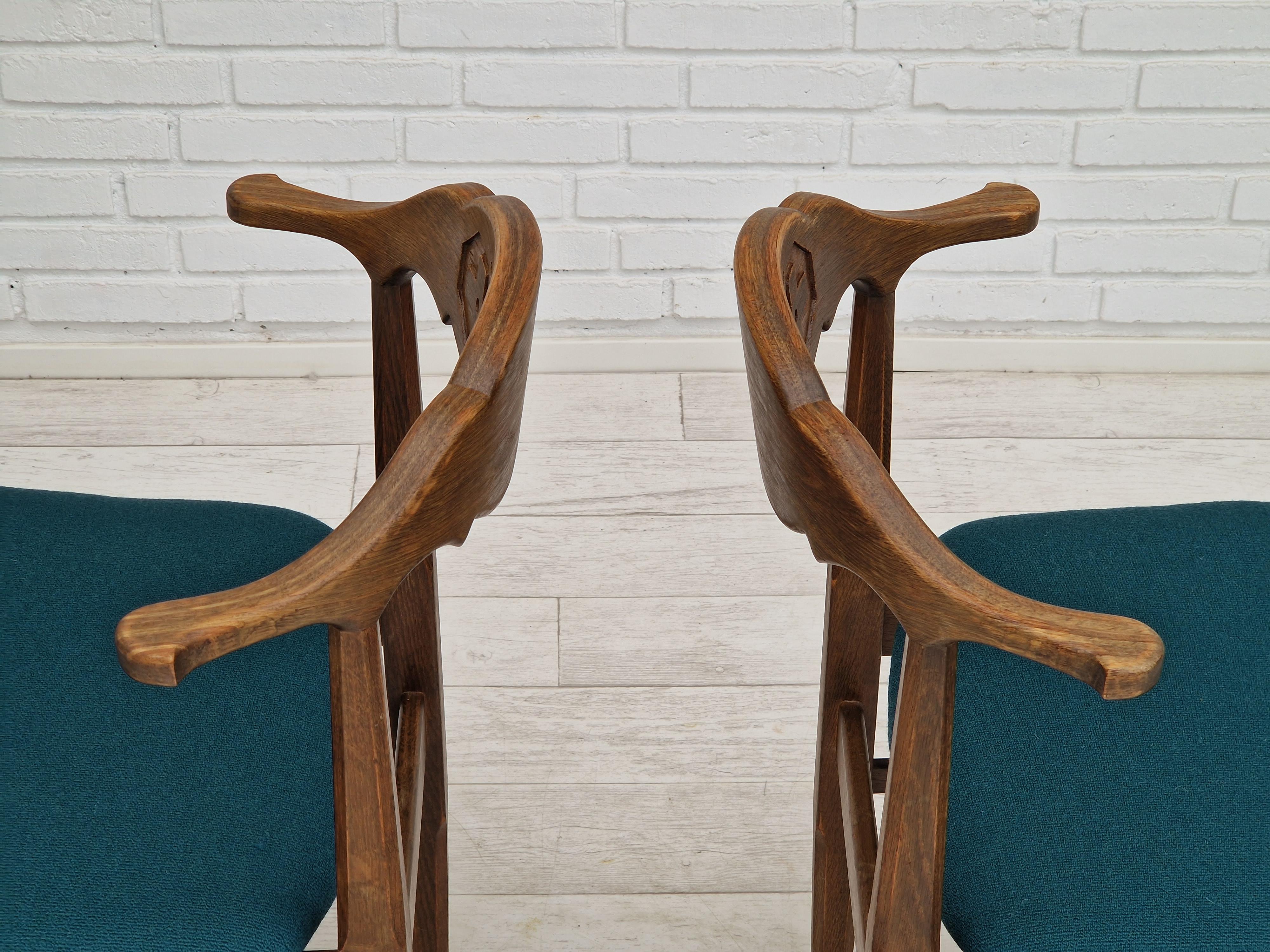 Mid-20th Century 1960s, Danish Design by Henning Kjærnulf, Pair of Chairs, Wool, Oak Wood