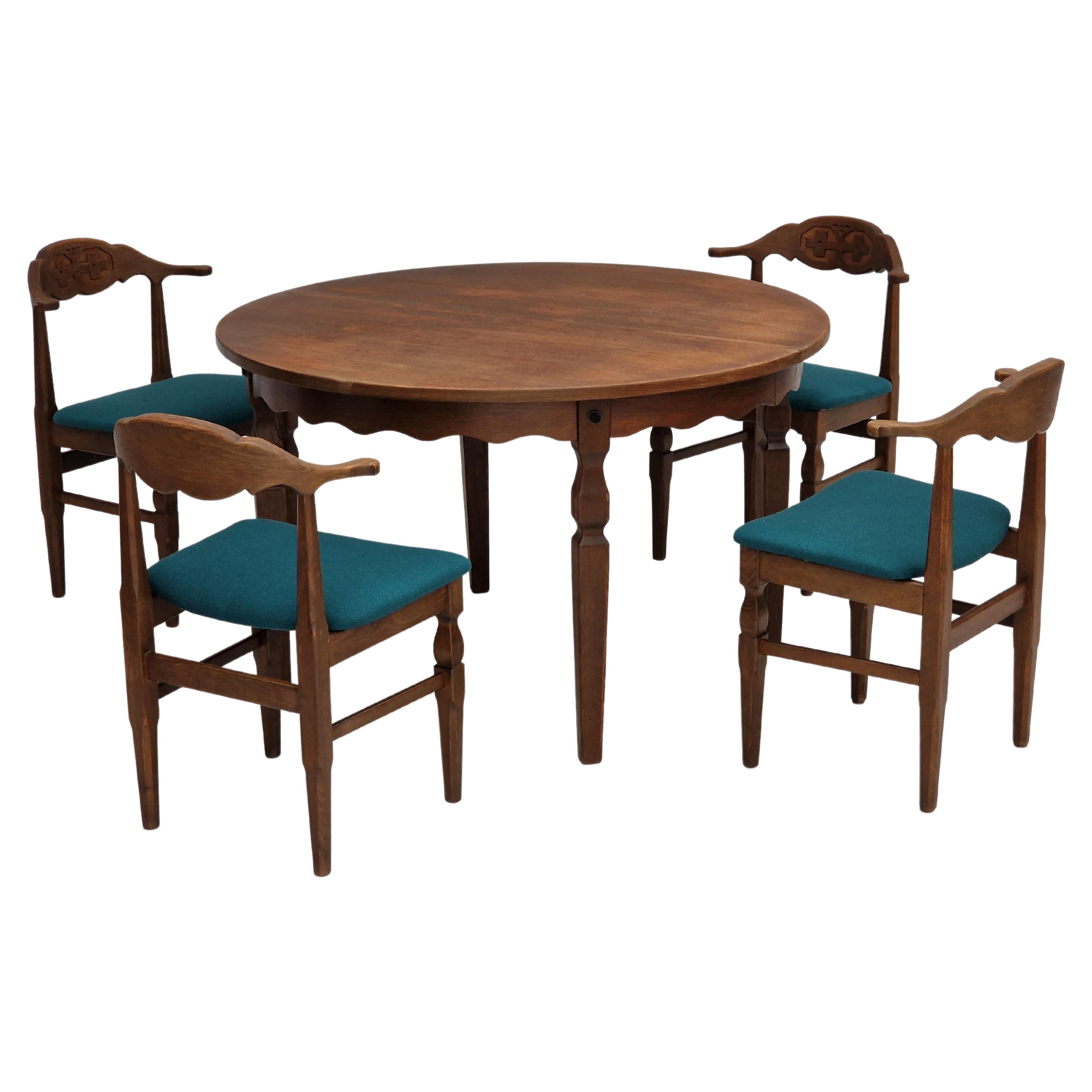 1960s, Danish Design by Henning Kjærnulf, Set of Table and Four Chairs