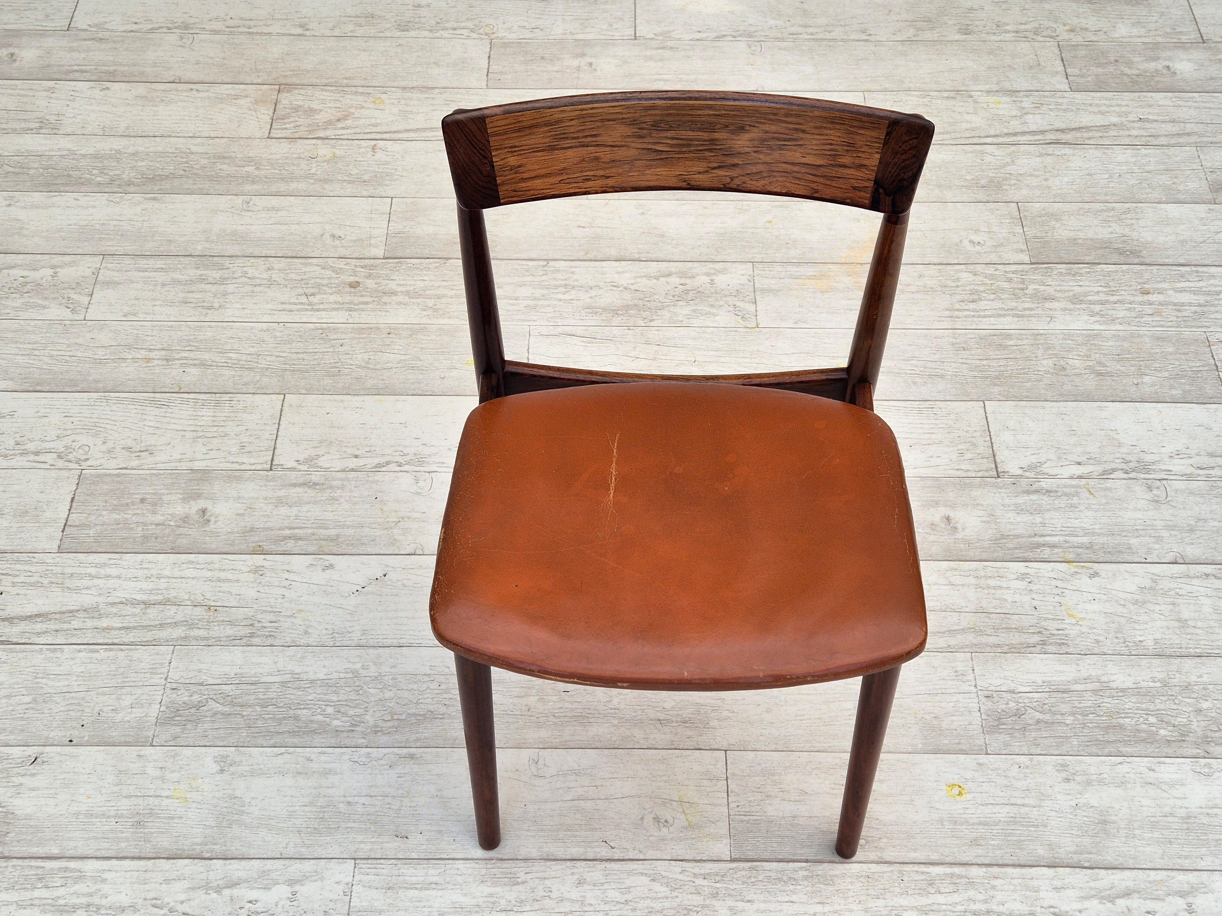 Leather 1960s, Danish design by Henry Rosengren Hansen, set of 6 rosewood dinning chairs