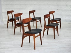 1960s, Danish design by H.J.Wegner, set of 6 dining chairs model nr.30.