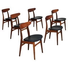 1960s, Danish design by H.J.Wegner, set of 6 dining chairs model nr.30.