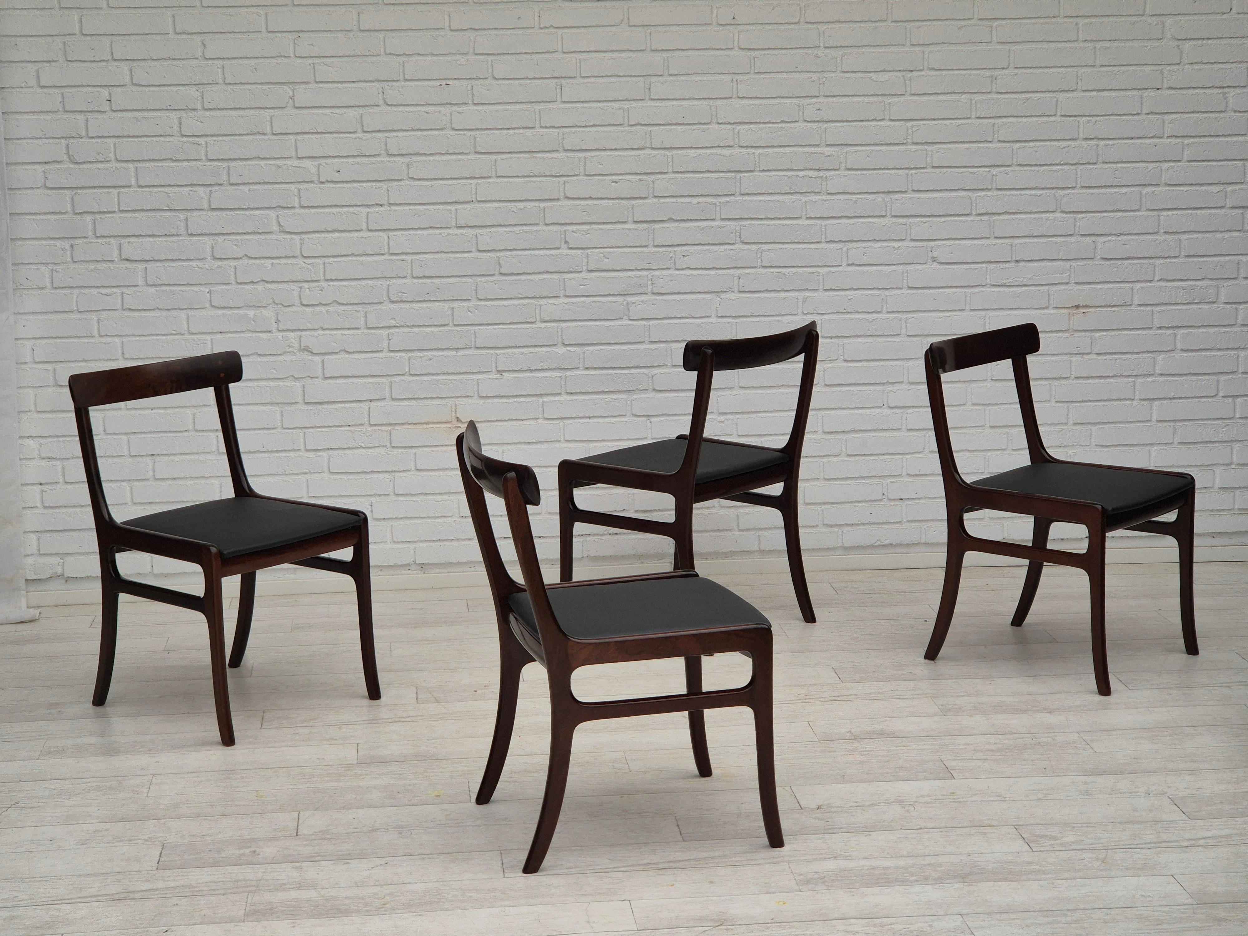 Satz von 4 Esszimmerstühlen, dänisches Design von Ole Wanscher, 1960er Jahre, neu gepolstert. (Skandinavische Moderne) im Angebot