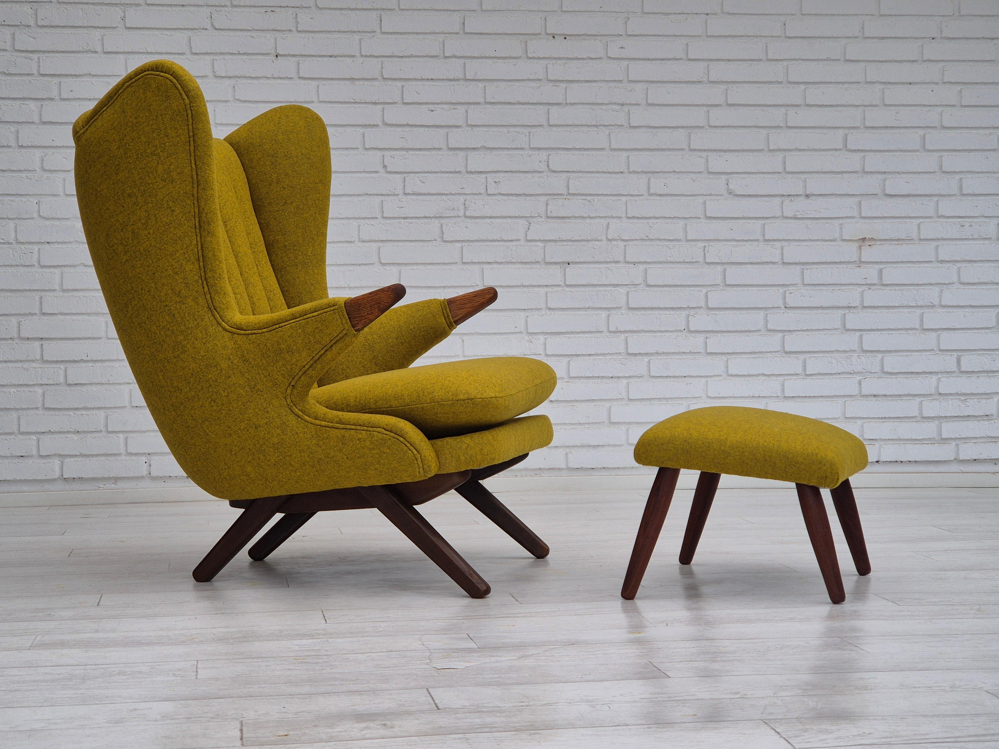 1960s, Danish design by Svend Skipper, armchair with ottoman. Completely renovated-reupholstered 