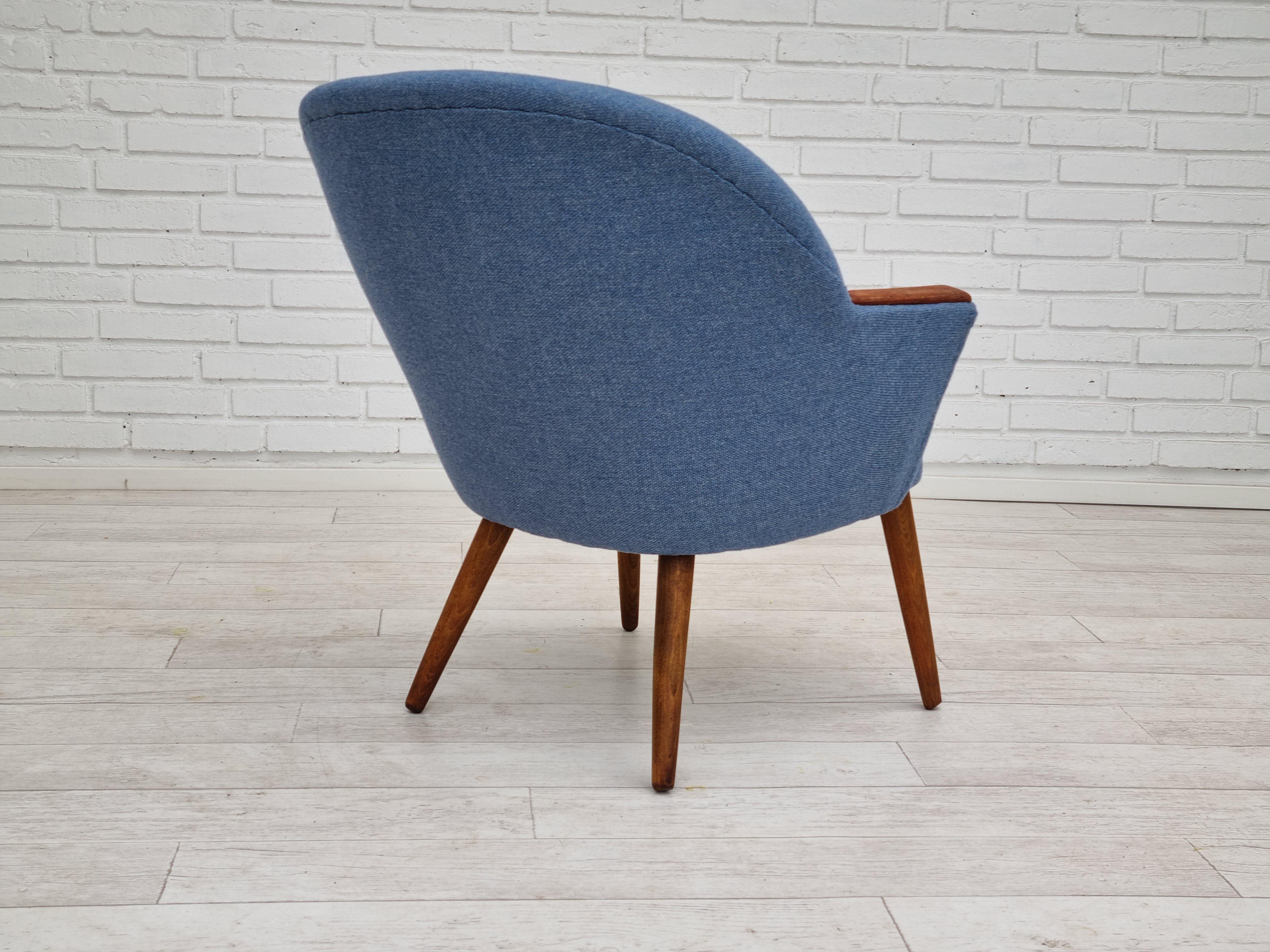 1960s, Danish Design, Completely Reupholst Lounge Chair, Camira Furniture Wool For Sale 8