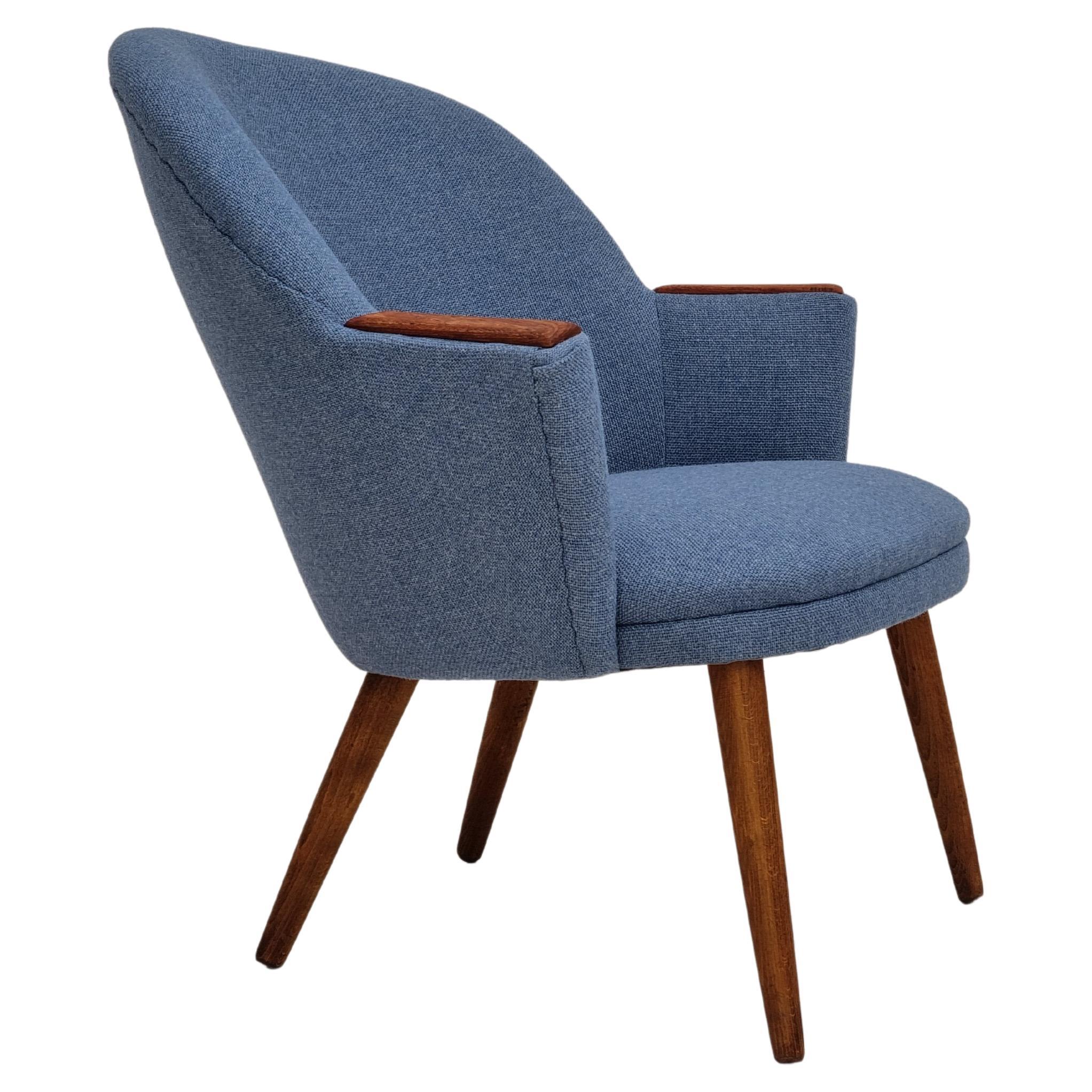 1960er Jahre, dänisches Design, komplett neu gepolsterter Loungesessel, Camira Furniture Wolle