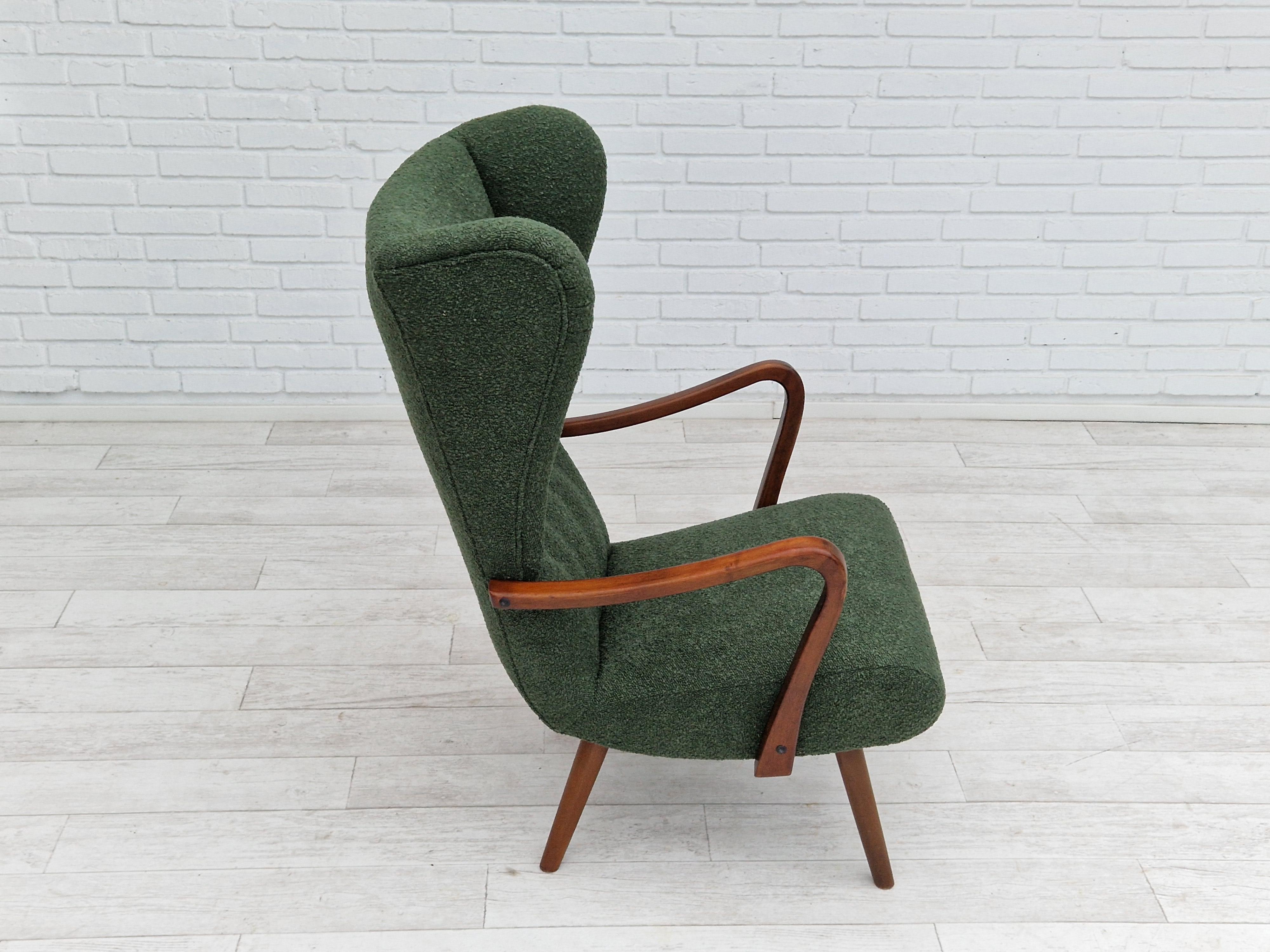 1960s, Danish Design, Ear Flap Armchair, Bottle Green Fabric 4
