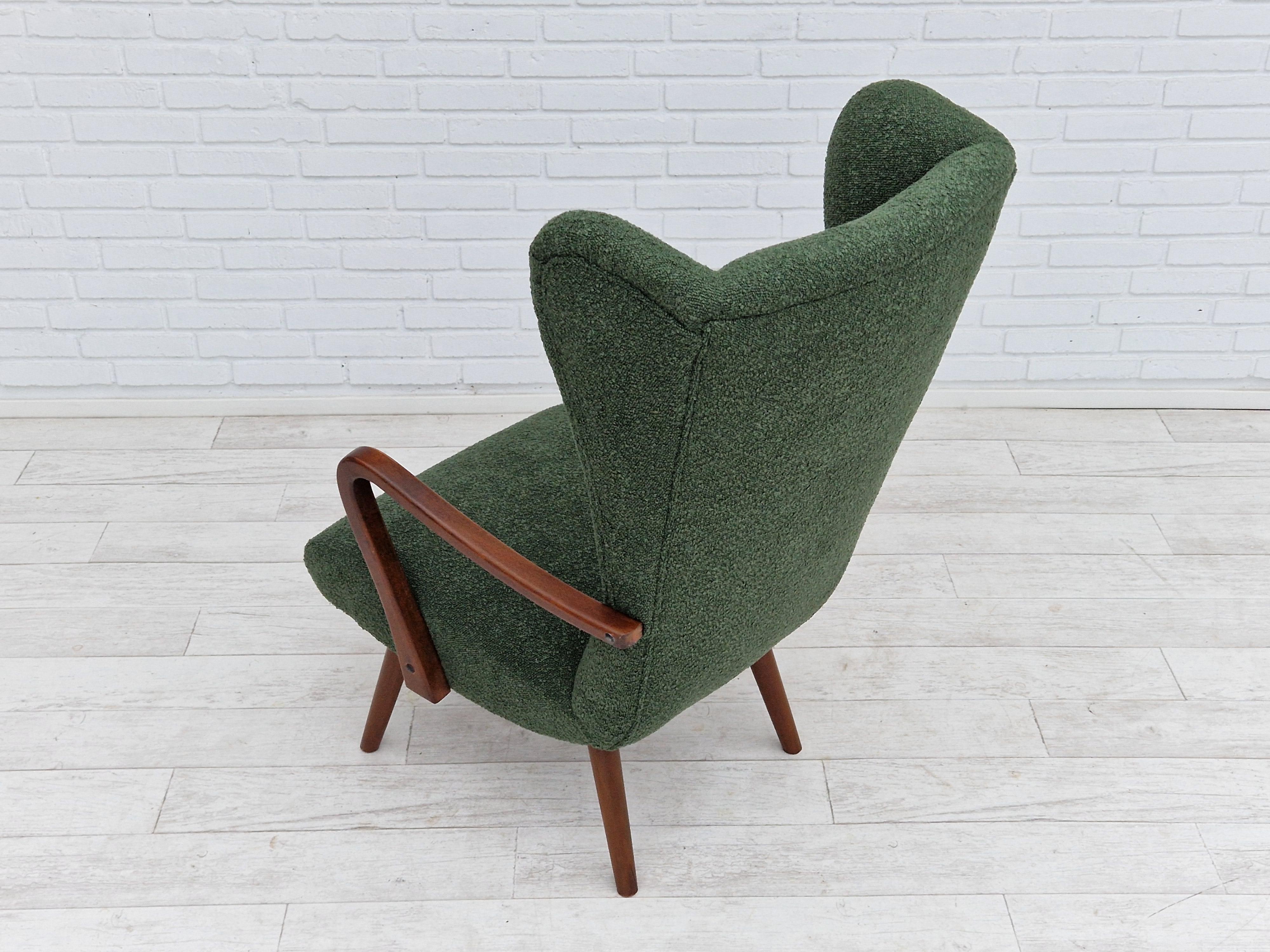 1960s, Danish Design, Ear Flap Armchair, Bottle Green Fabric 5