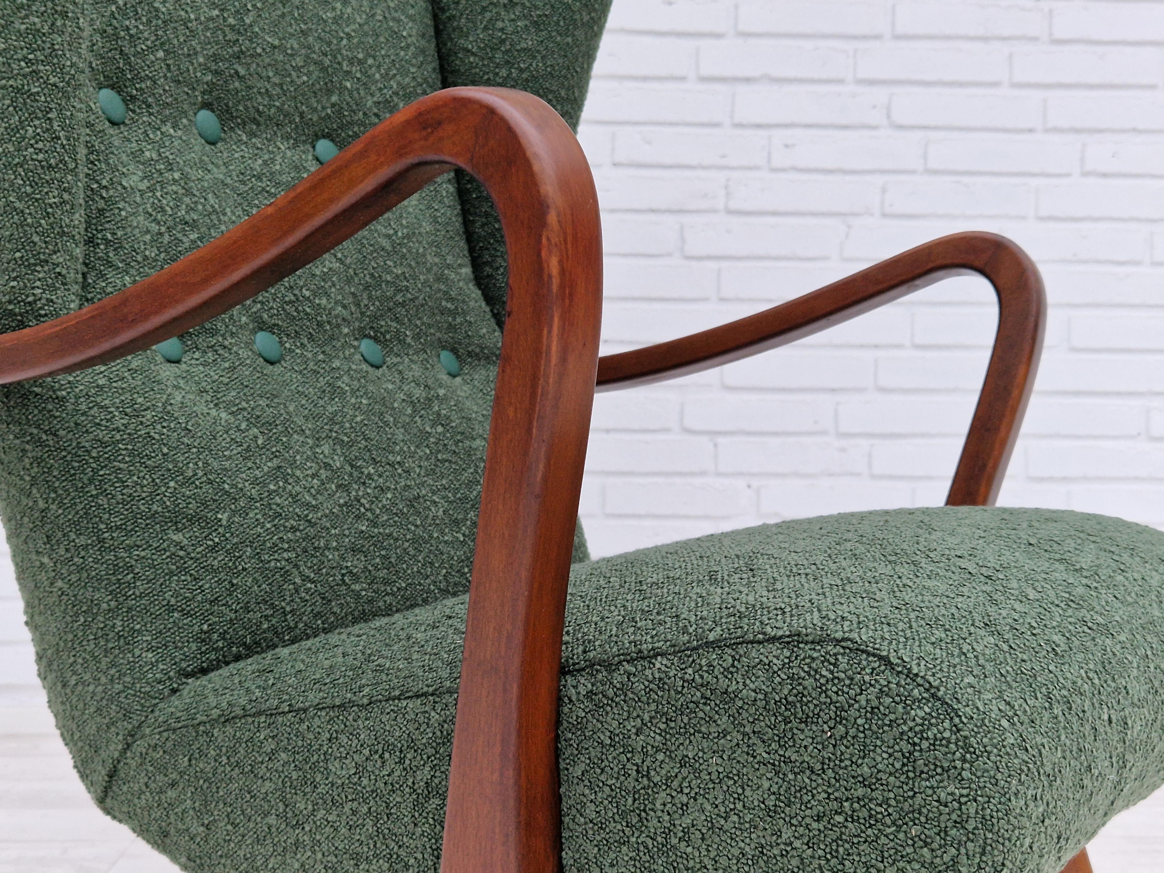 1960s, Danish Design, Ear Flap Armchair, Bottle Green Fabric 7