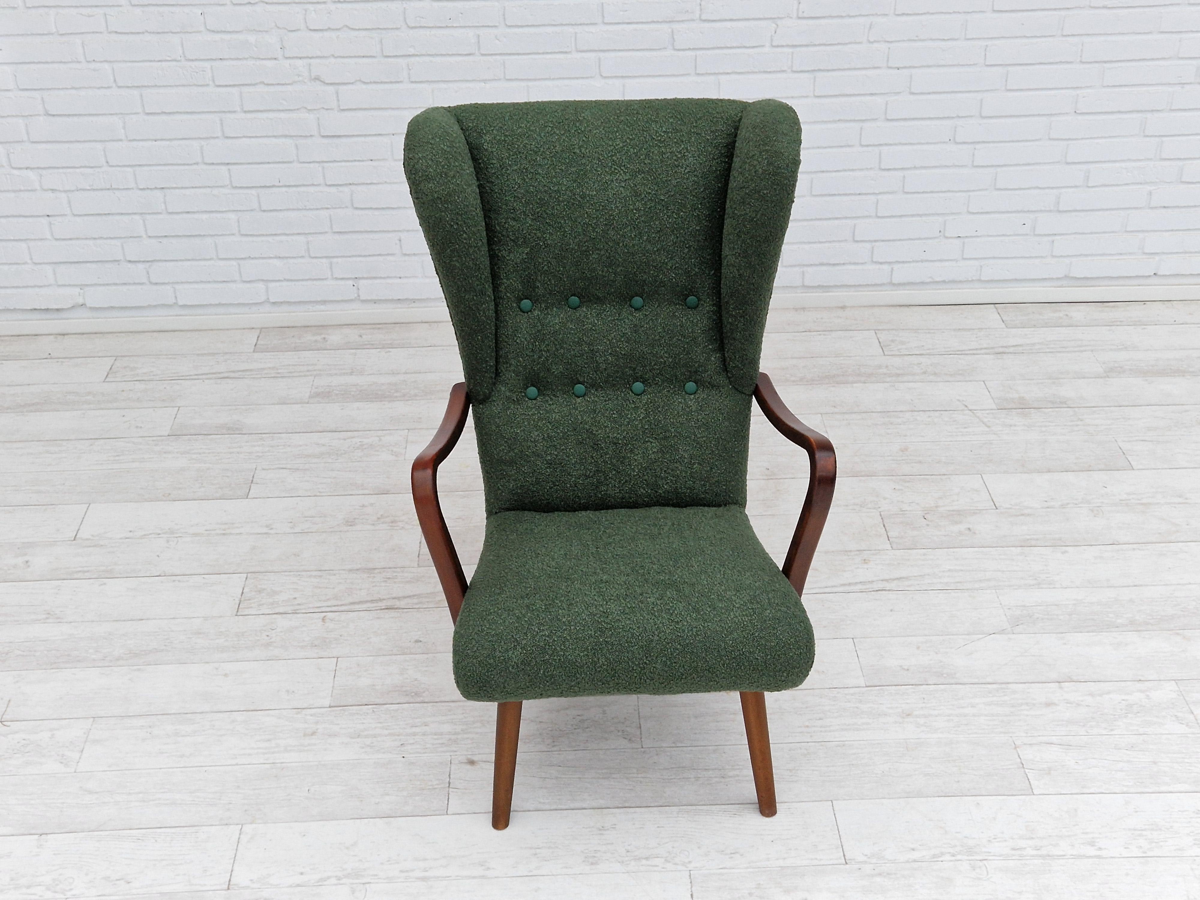 1960s, Danish Design, Ear Flap Armchair, Bottle Green Fabric 8