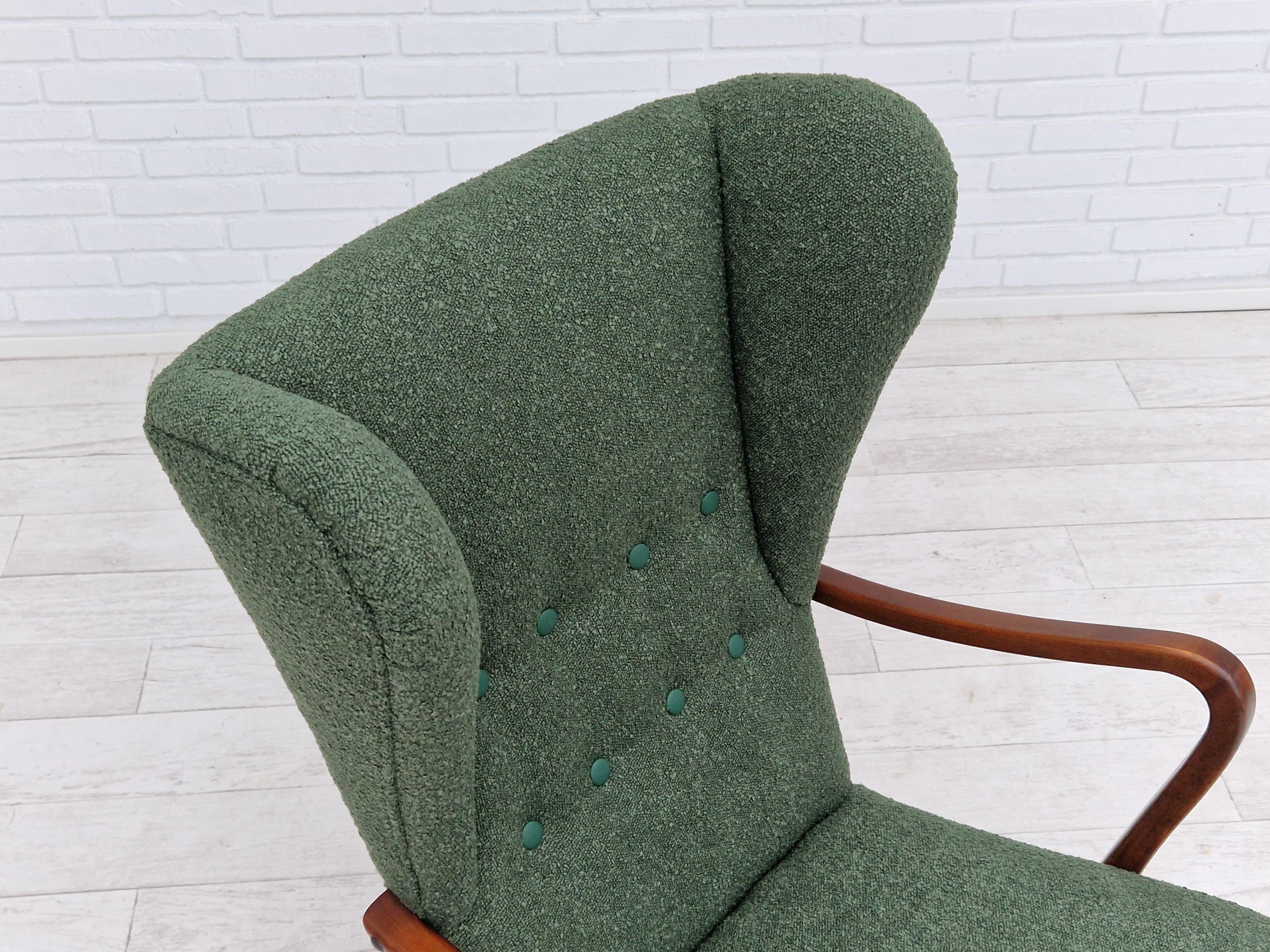 1960s, Danish Design, Ear Flap Armchair, Bottle Green Fabric 9