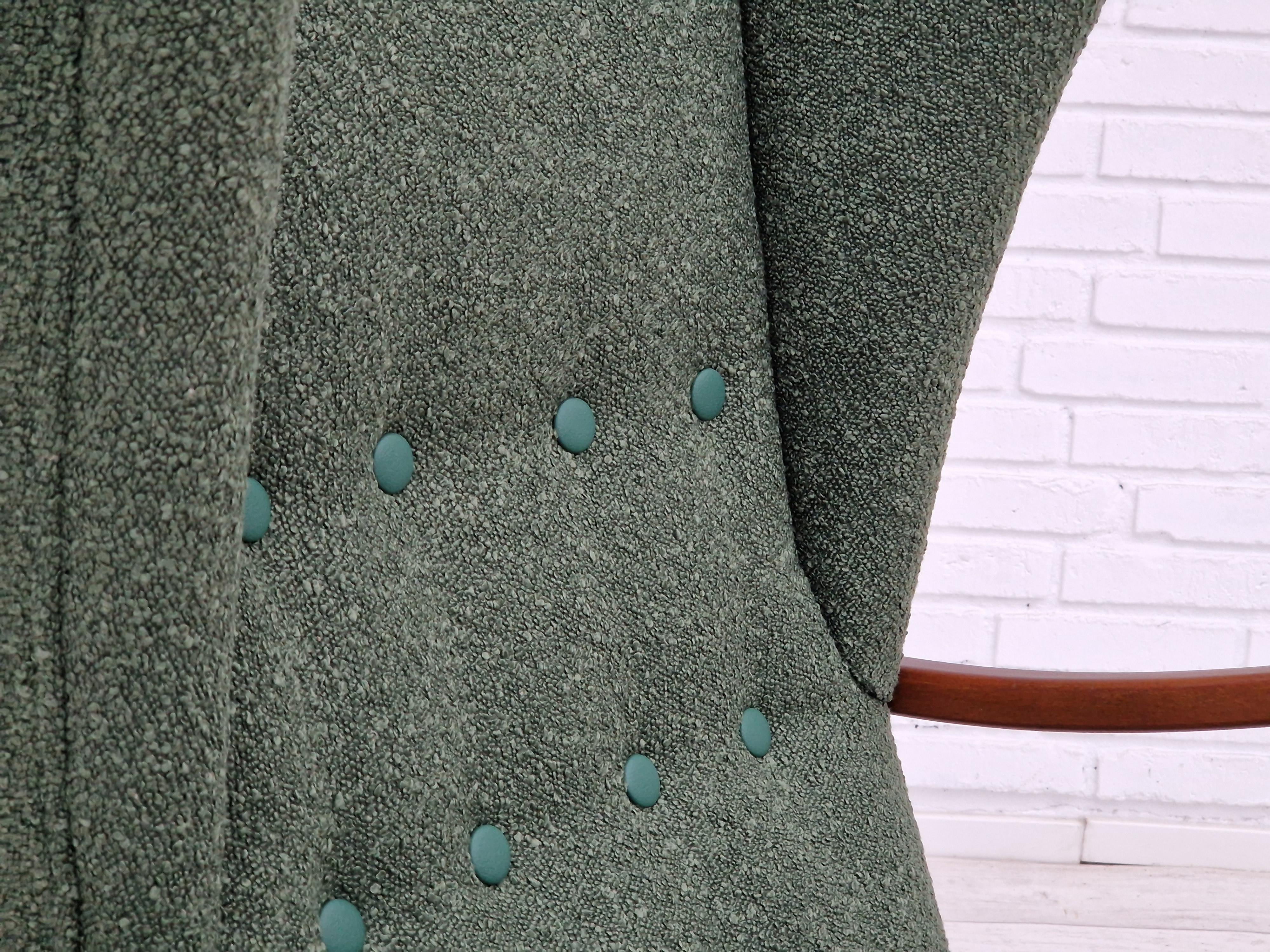 Scandinavian Modern 1960s, Danish Design, Ear Flap Armchair, Bottle Green Fabric