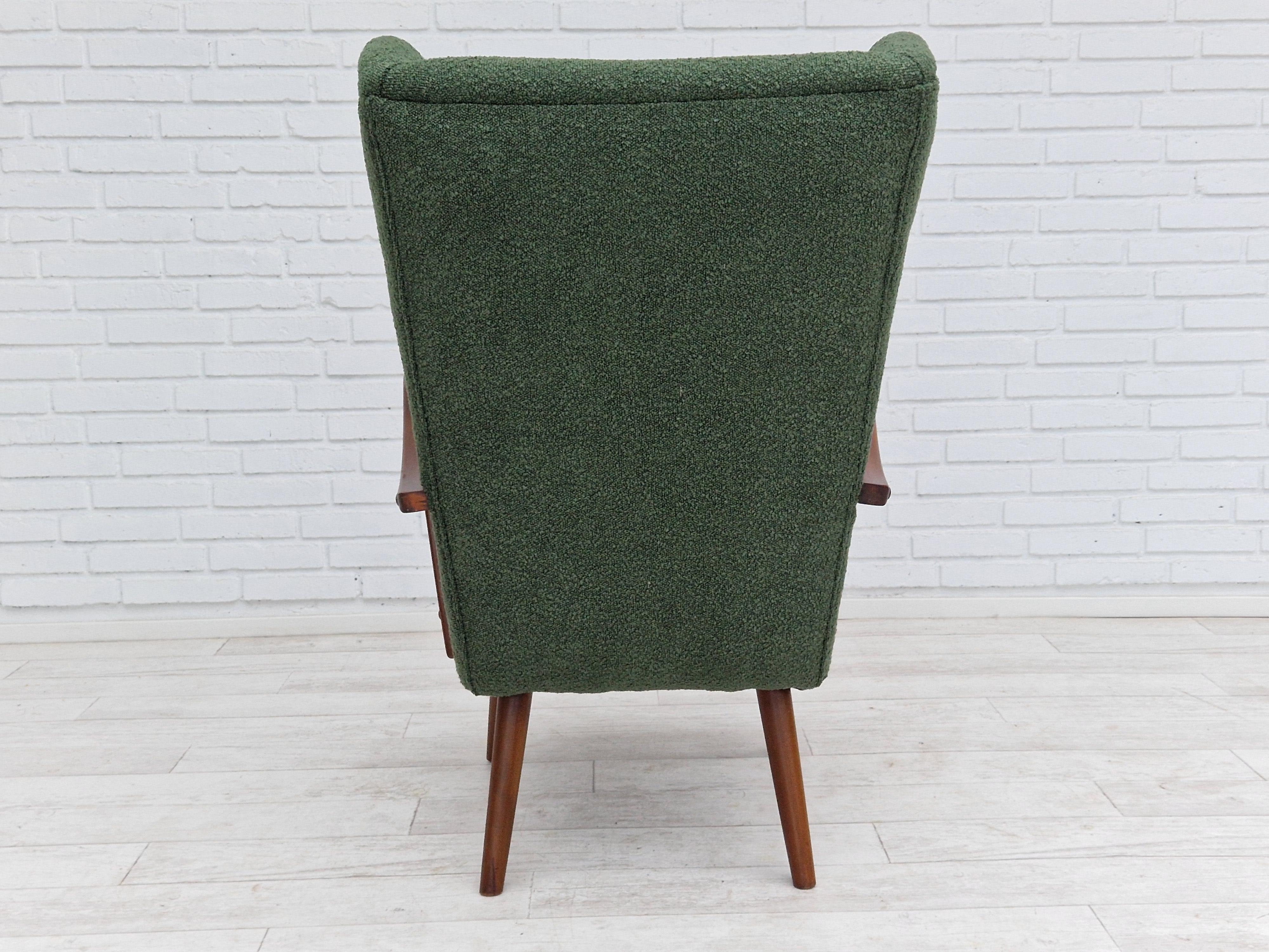 Mid-20th Century 1960s, Danish Design, Ear Flap Armchair, Bottle Green Fabric