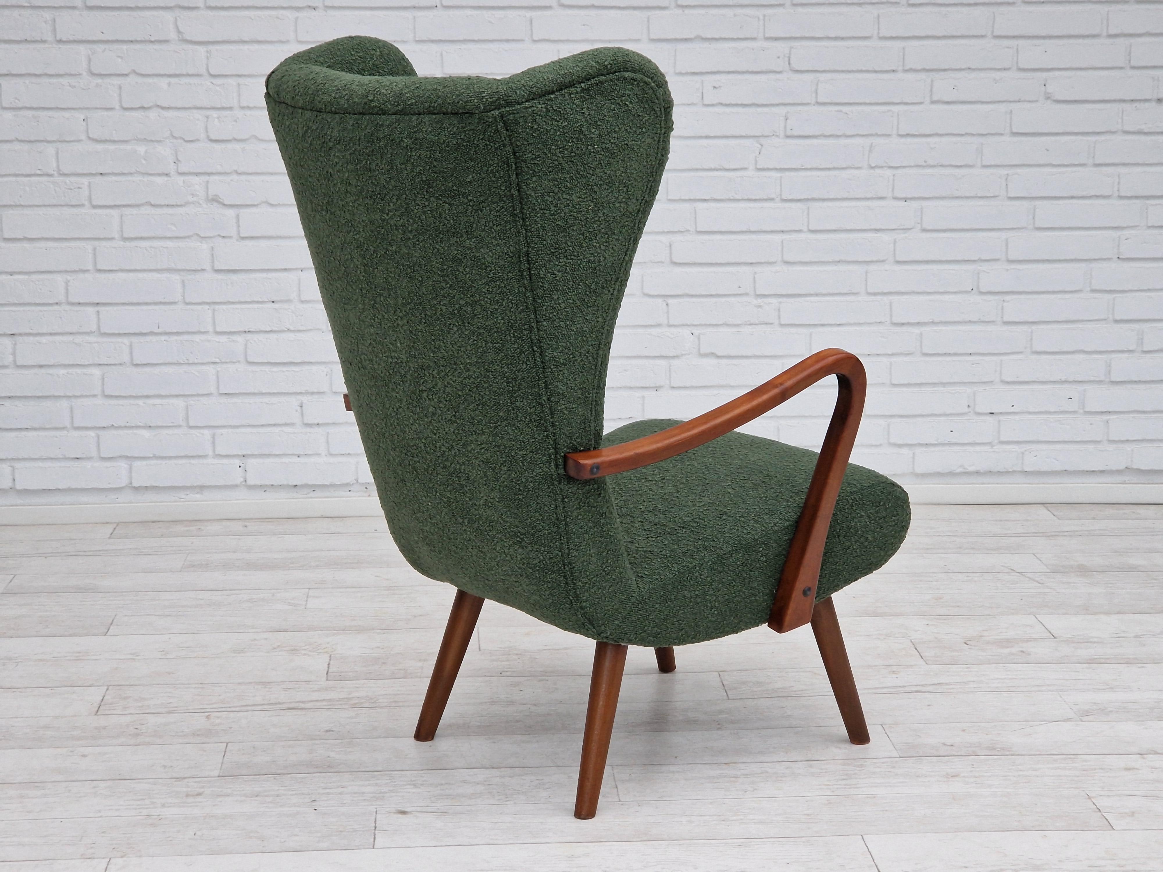 1960s, Danish Design, Ear Flap Armchair, Bottle Green Fabric 1