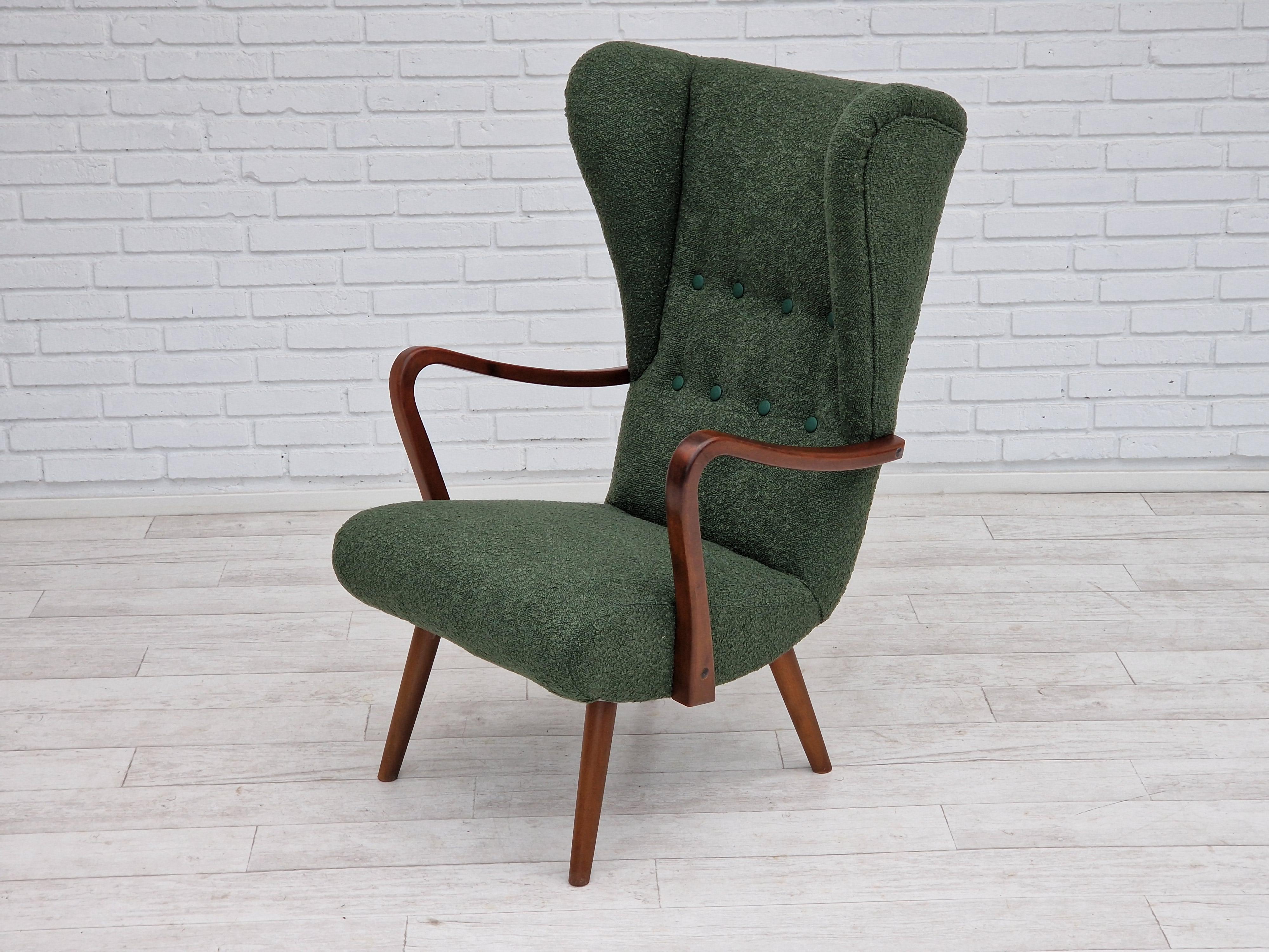 1960s, Danish Design, Ear Flap Armchair, Bottle Green Fabric 2